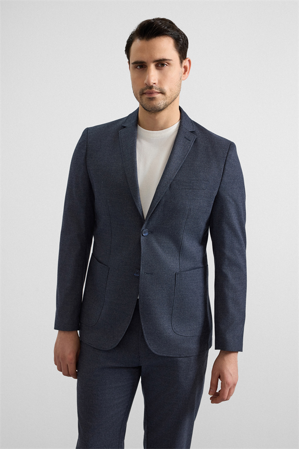 Süvari Lacivert Slim Mono Yaka Düz Torba Cep 6 Drop Takım Elbise görsel 3