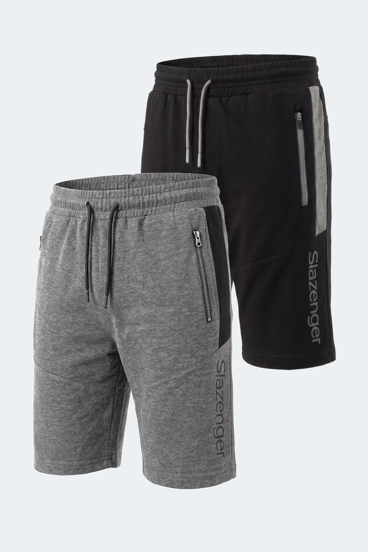 SLAZENGER NIKON I 2 Lİ SET Erkek Fermuar Cepli Siyah - Koyu Gri Şort