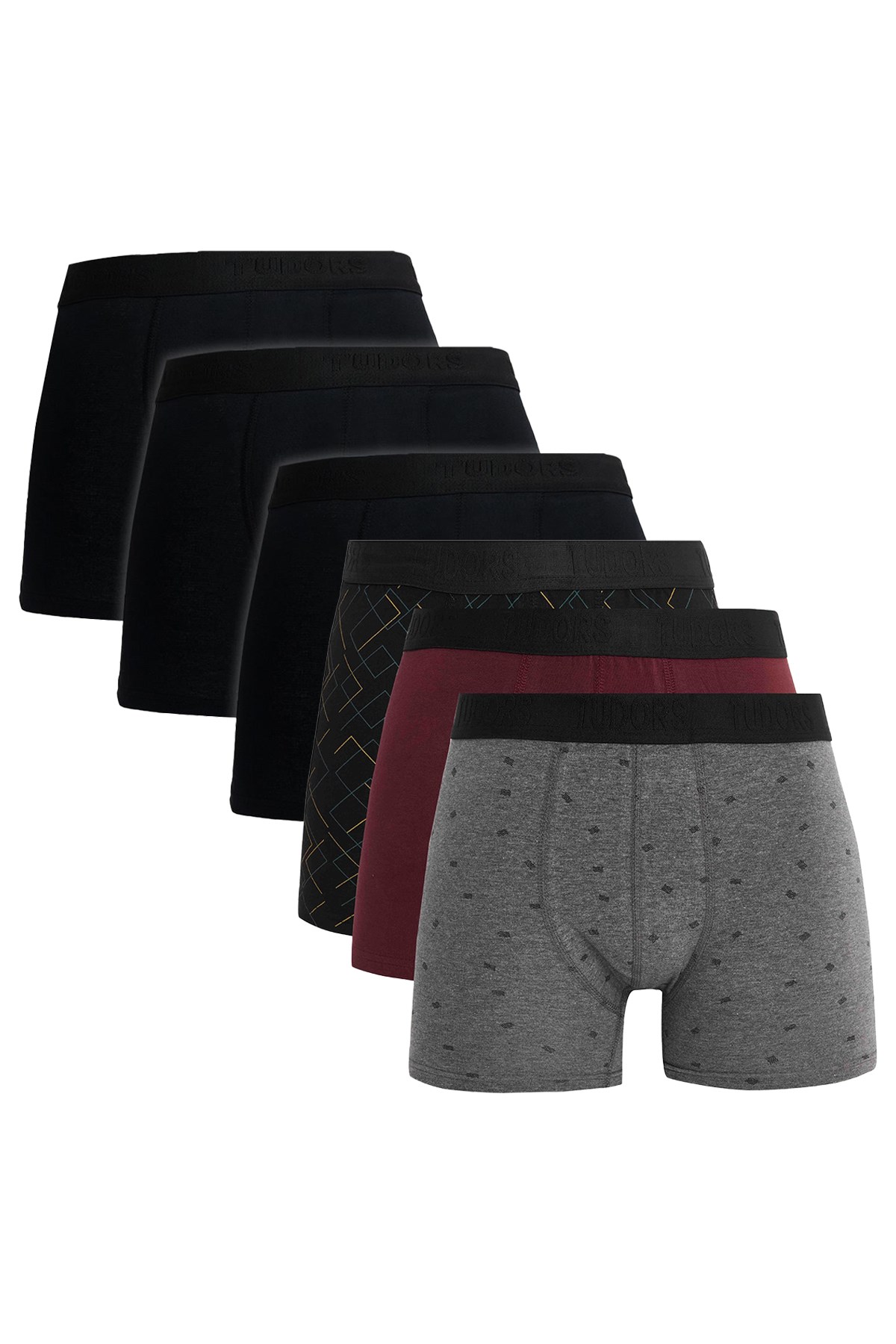 TUDORS Erkek 6'Lı Premium Seri Pamuklu Elastanlı Esnek Kumaş Boxer (Damat Bohçası Çeyiz Seti