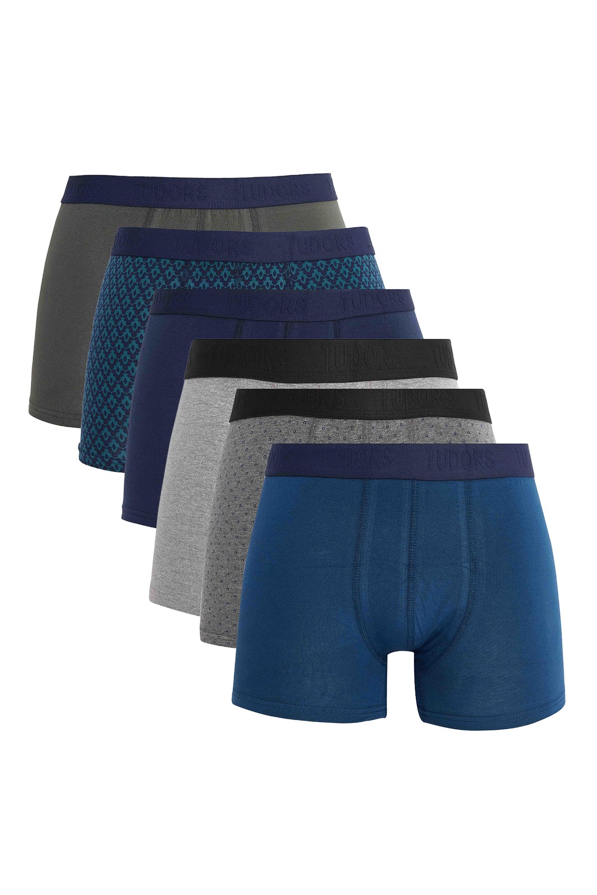 TUDORS Erkek 6'Lı Premium Seri Pamuklu Elastanlı Esnek Kumaş Boxer (Damat Bohçası Çeyiz Seti