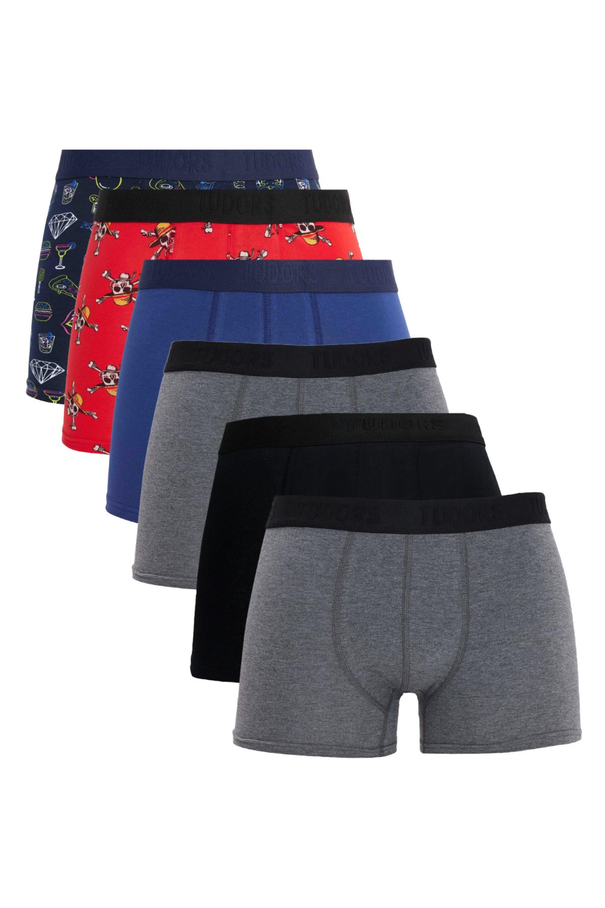 TUDORS Erkek 6'Lı Premium Seri Pamuklu Elastanlı Esnek Kumaş Boxer (Damat Bohçası Çeyiz Seti
