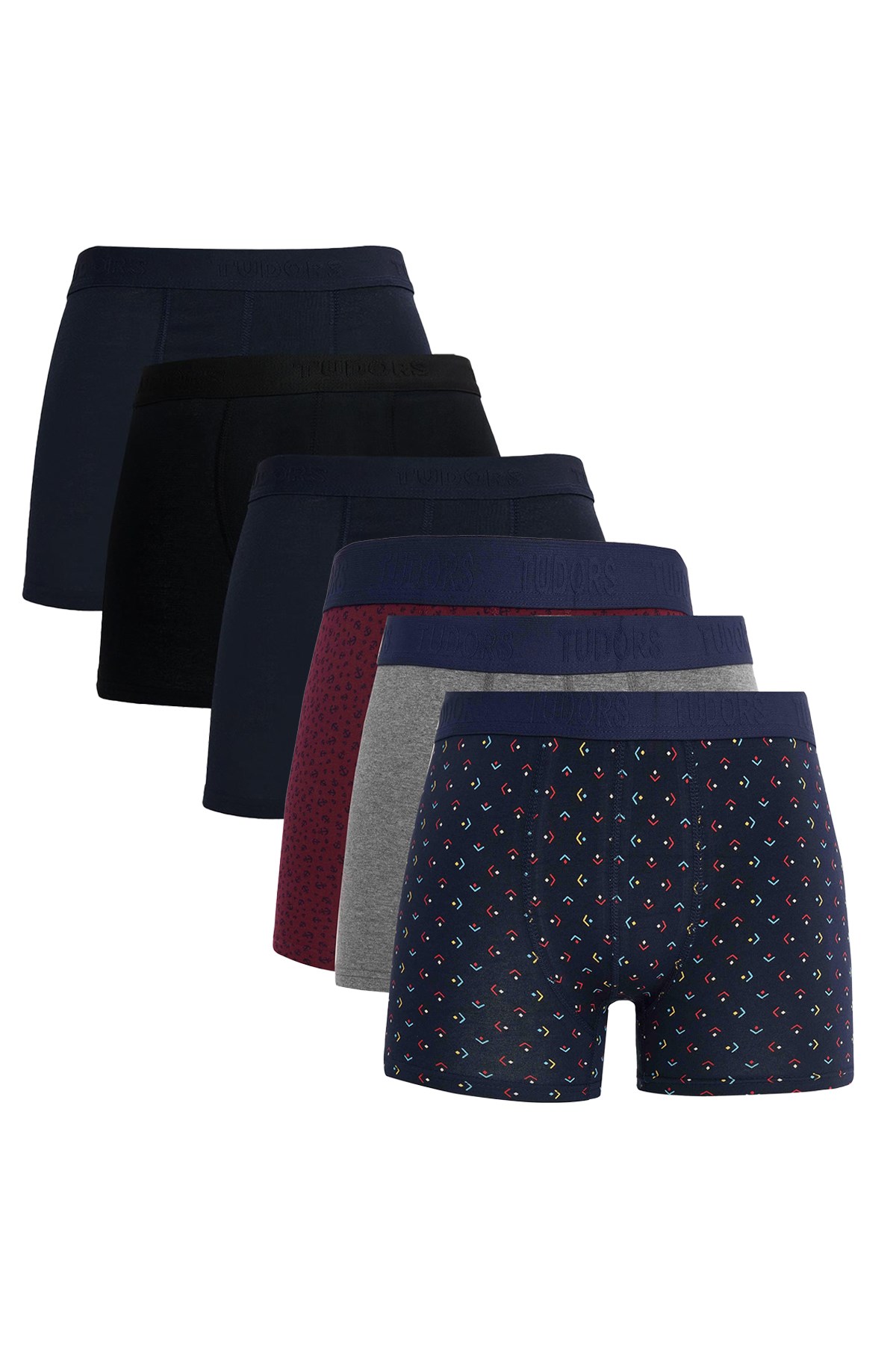 TUDORS Erkek 6'Lı Premium Seri Pamuklu Elastanlı Esnek Kumaş Boxer (Damat Bohçası Çeyiz Seti