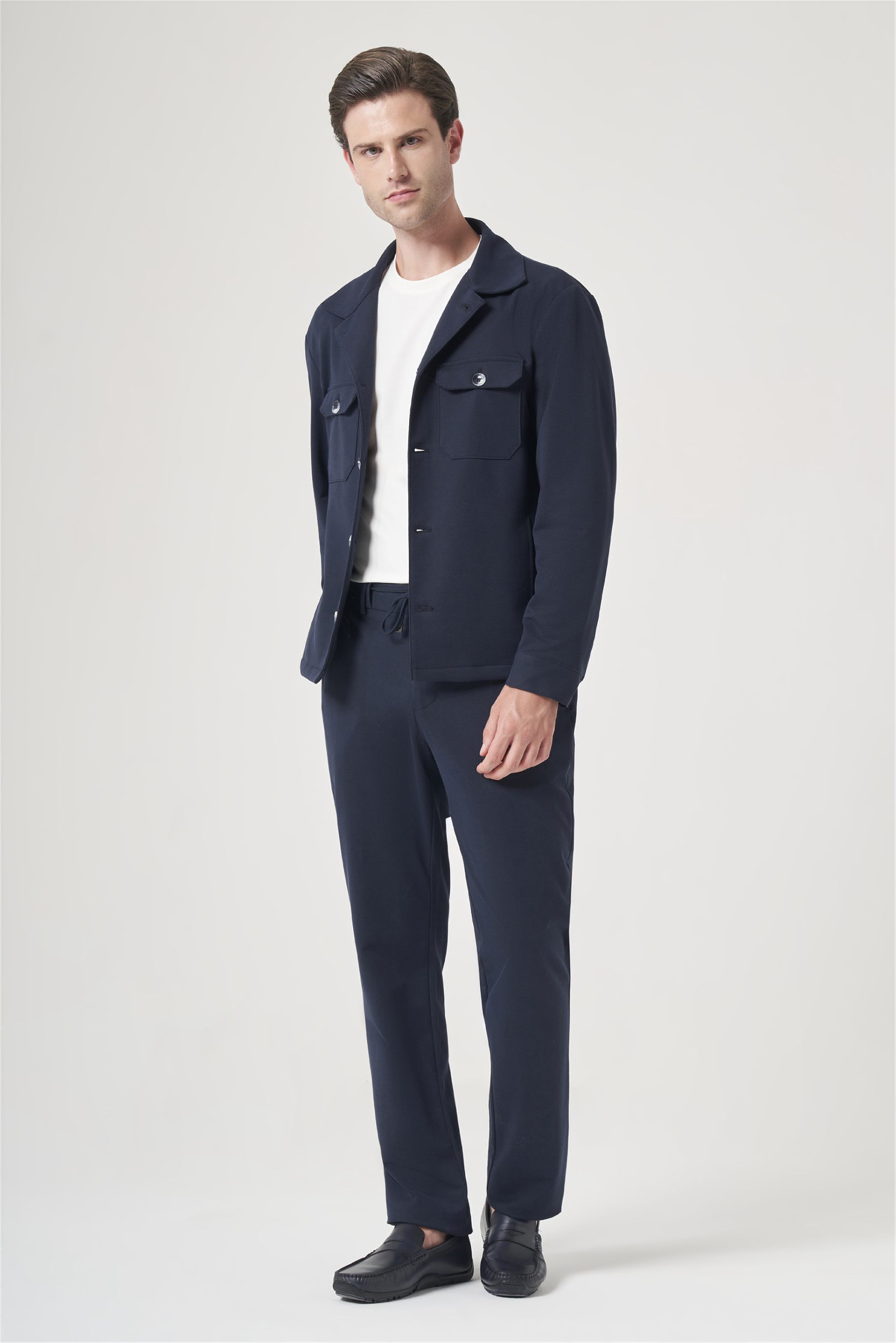 İMZA Lacivert Berberi Yaka Örme Beli Lastikli 6 Drop Slim Fit Astarsız Esnek Takım Elbise 1001260177