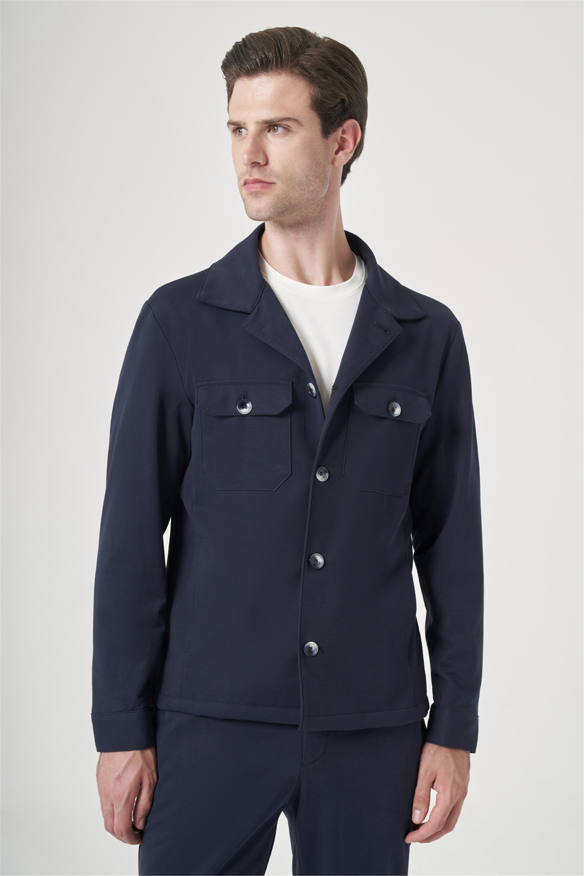 İMZA Lacivert Berberi Yaka Örme Beli Lastikli 6 Drop Slim Fit Astarsız Esnek Takım Elbise 1001260177 görsel 2