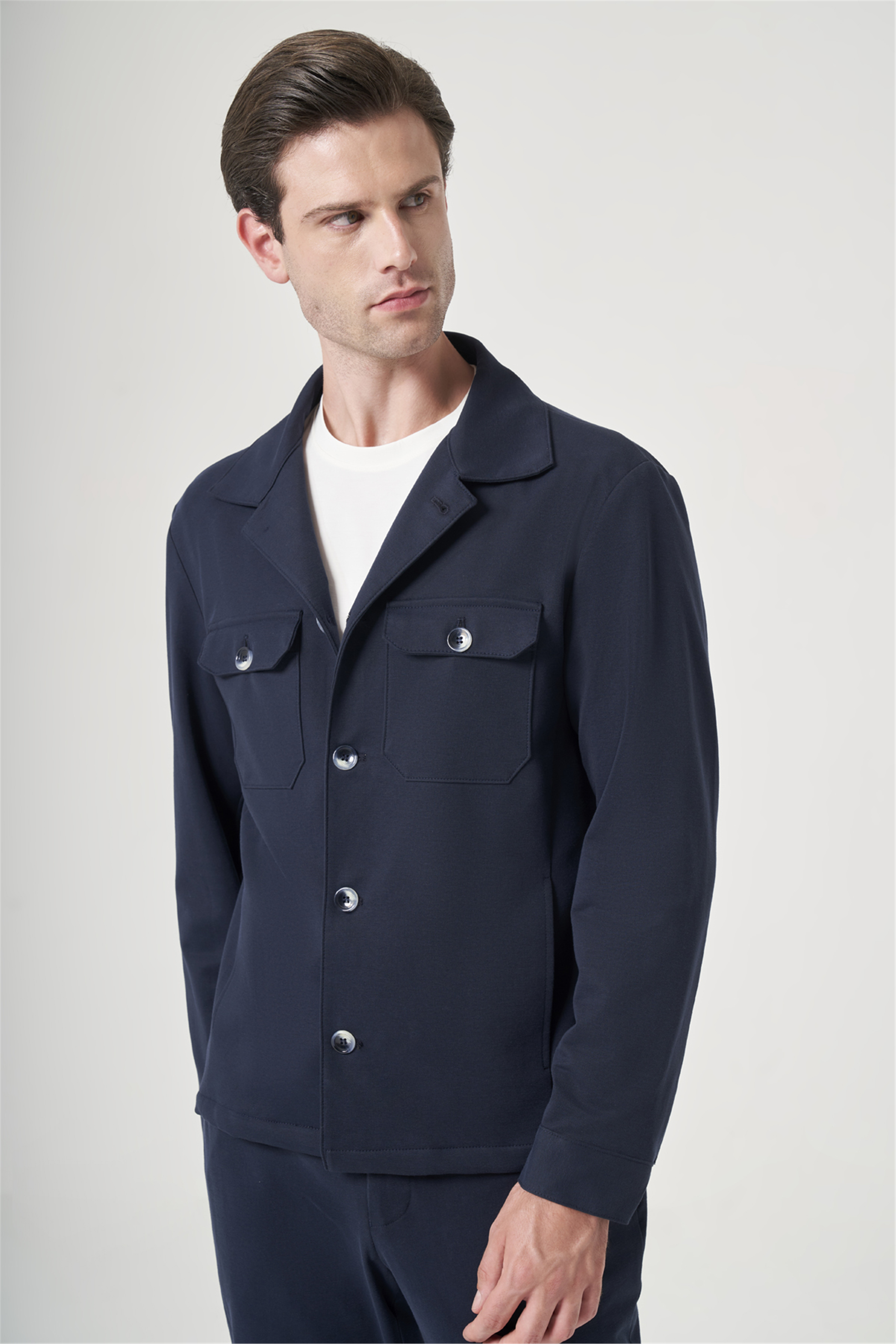 İMZA Lacivert Berberi Yaka Örme Beli Lastikli 6 Drop Slim Fit Astarsız Esnek Takım Elbise 1001260177 görsel 3