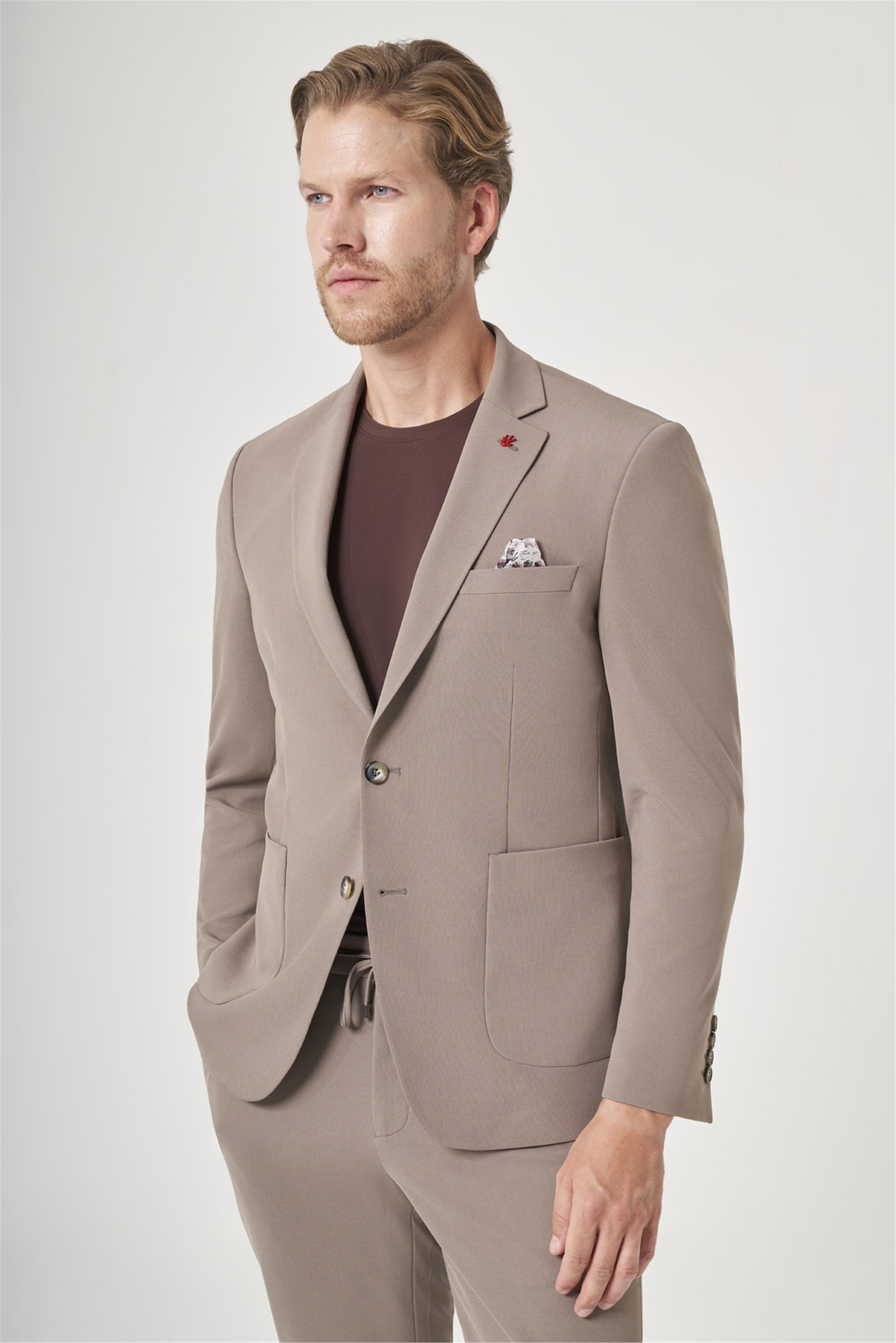 İMZA Kahverengi Mono Yaka 6 Drop Slim Fit Beli Lastikli Takım Elbise 1001260194 görsel 2