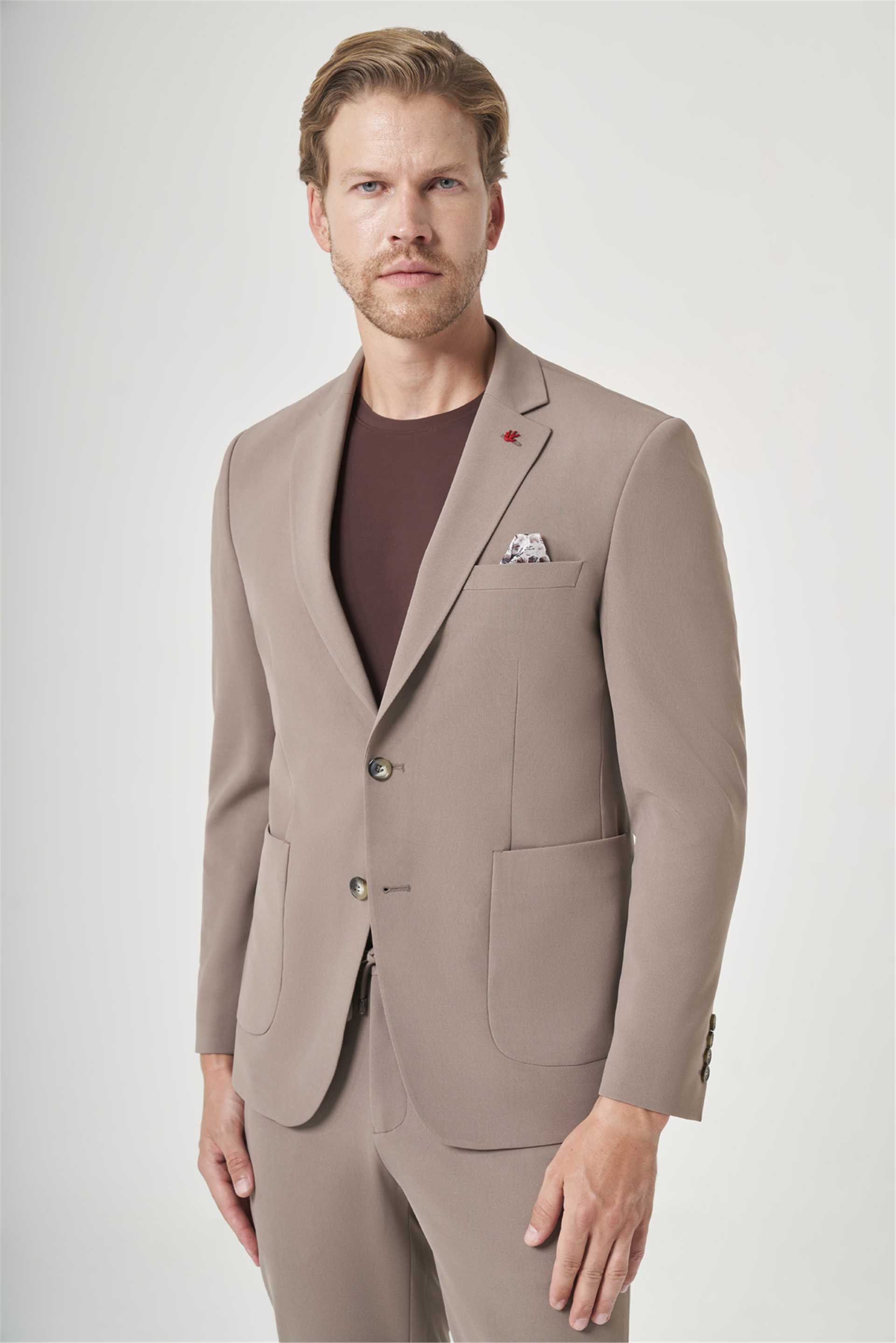 İMZA Kahverengi Mono Yaka 6 Drop Slim Fit Beli Lastikli Takım Elbise 1001260194 görsel 3