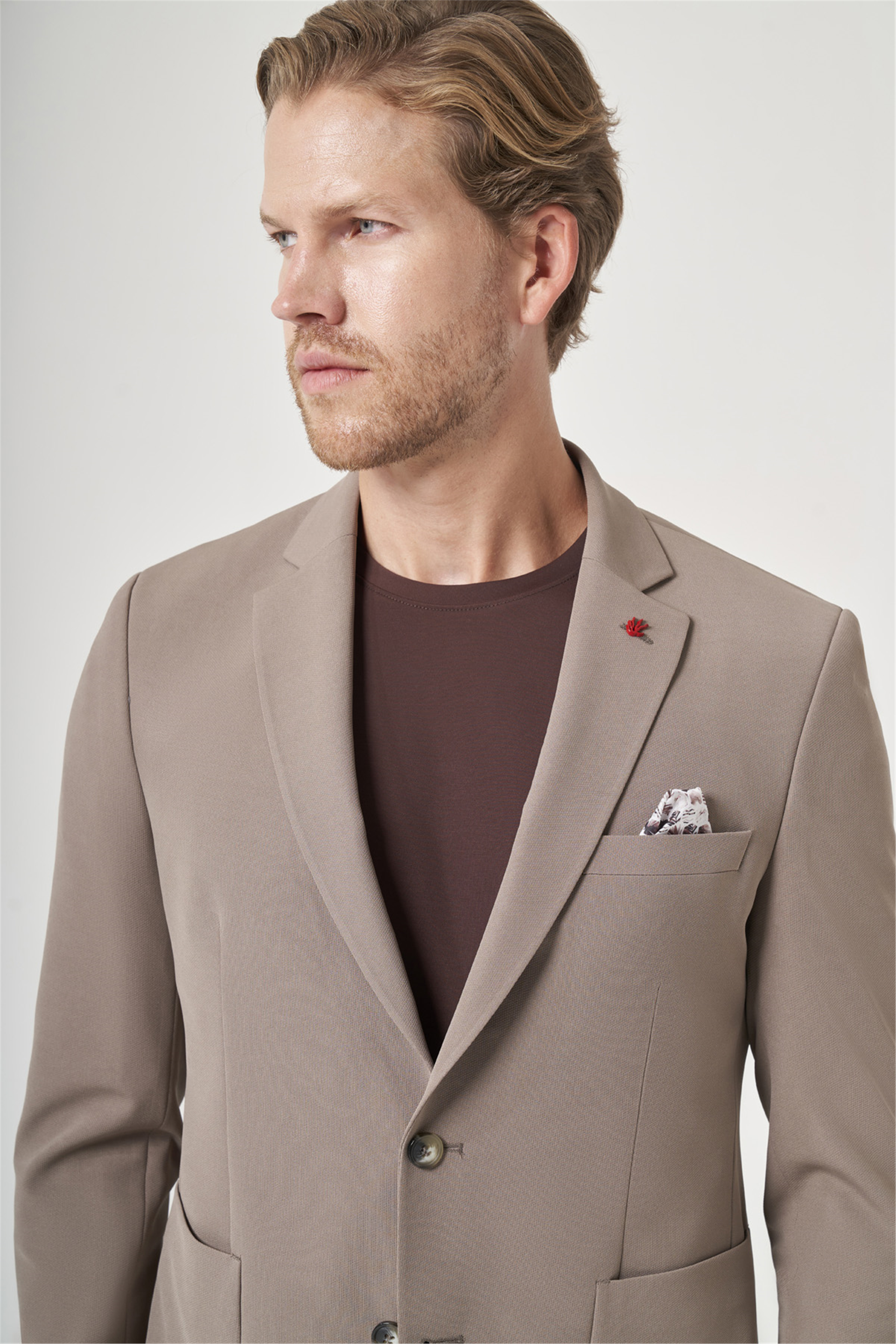 İMZA Kahverengi Mono Yaka 6 Drop Slim Fit Beli Lastikli Takım Elbise 1001260194 görsel 4