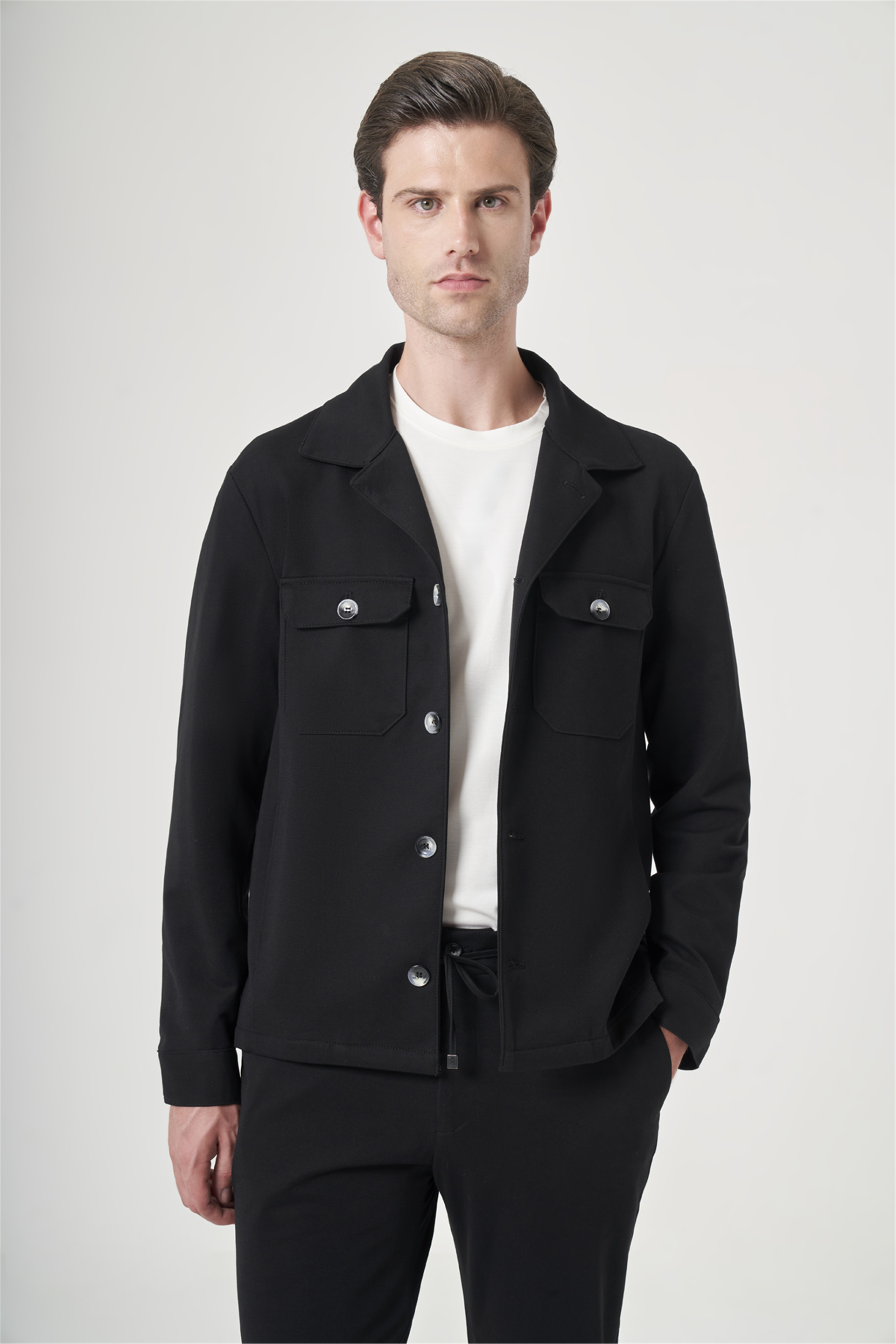 İMZA Siyah Berberi Yaka Örme Beli Lastikli 6 Drop Slim Fit Astarsız Esnek Takım Elbise 1001260177 görsel 2