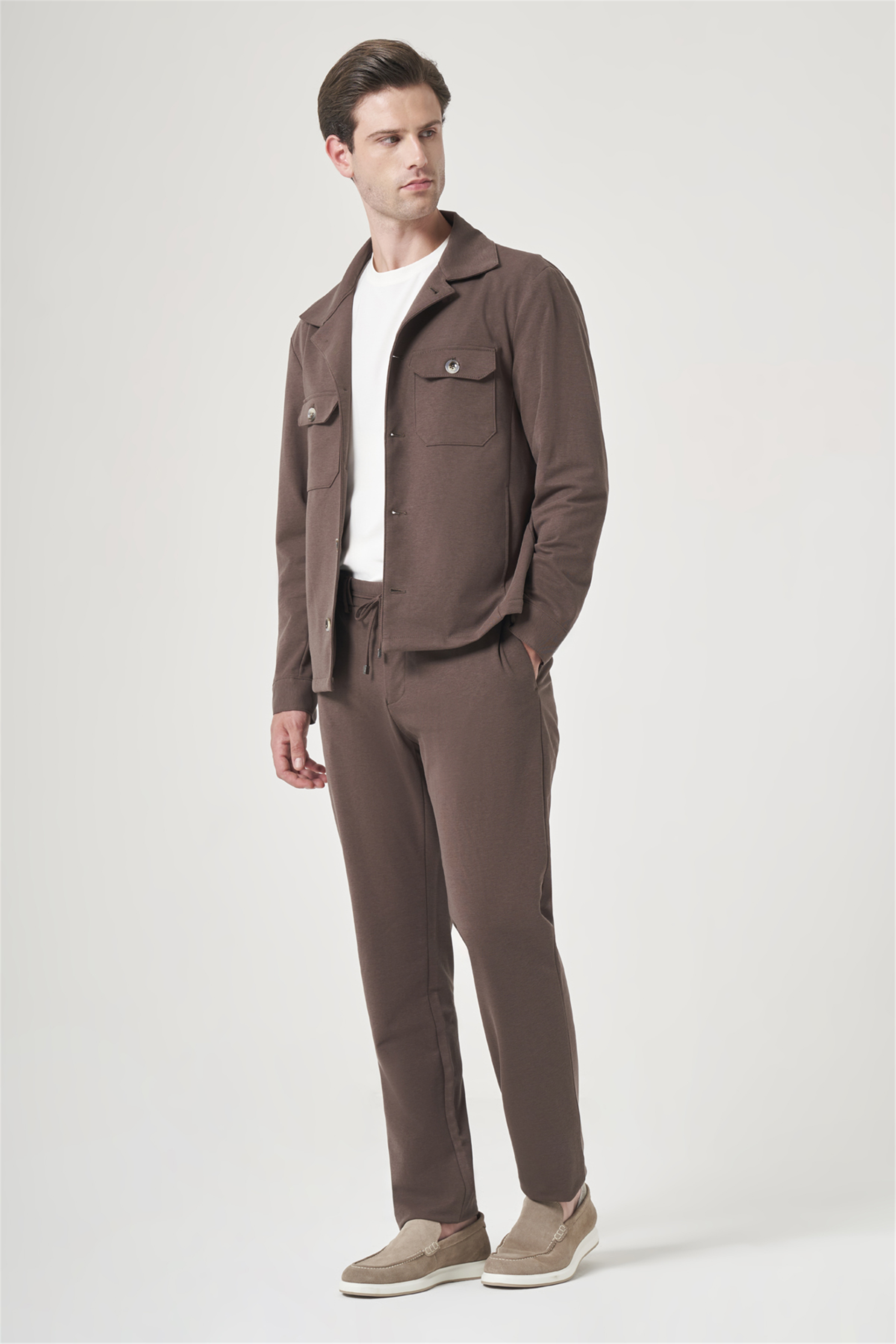 İMZA Kahverengi Berberi Yaka Örme Beli Lastikli 6 Drop Slim Fit Astarsız Esnek Takım Elbise 1001260177