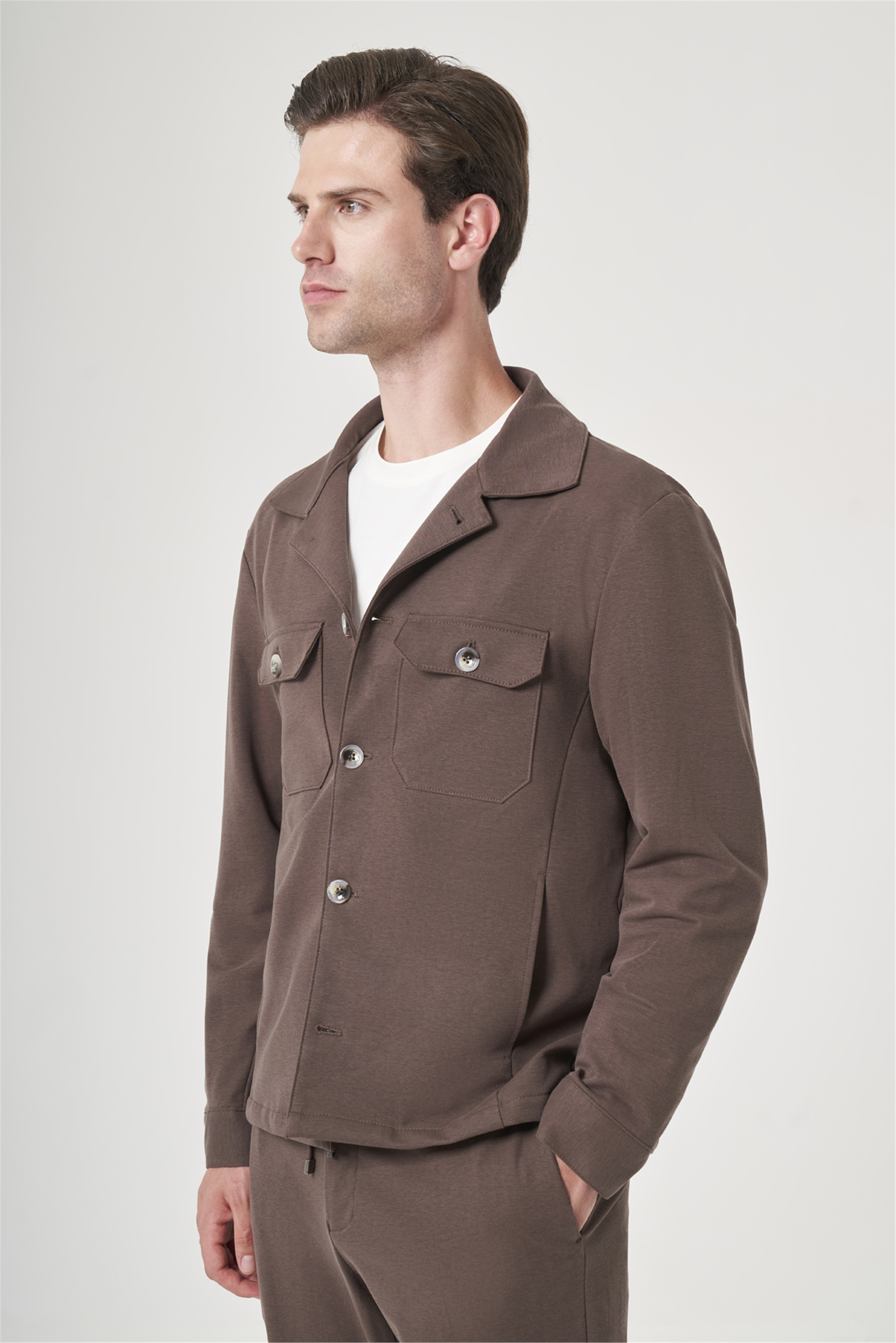 İMZA Kahverengi Berberi Yaka Örme Beli Lastikli 6 Drop Slim Fit Astarsız Esnek Takım Elbise 1001260177 görsel 2