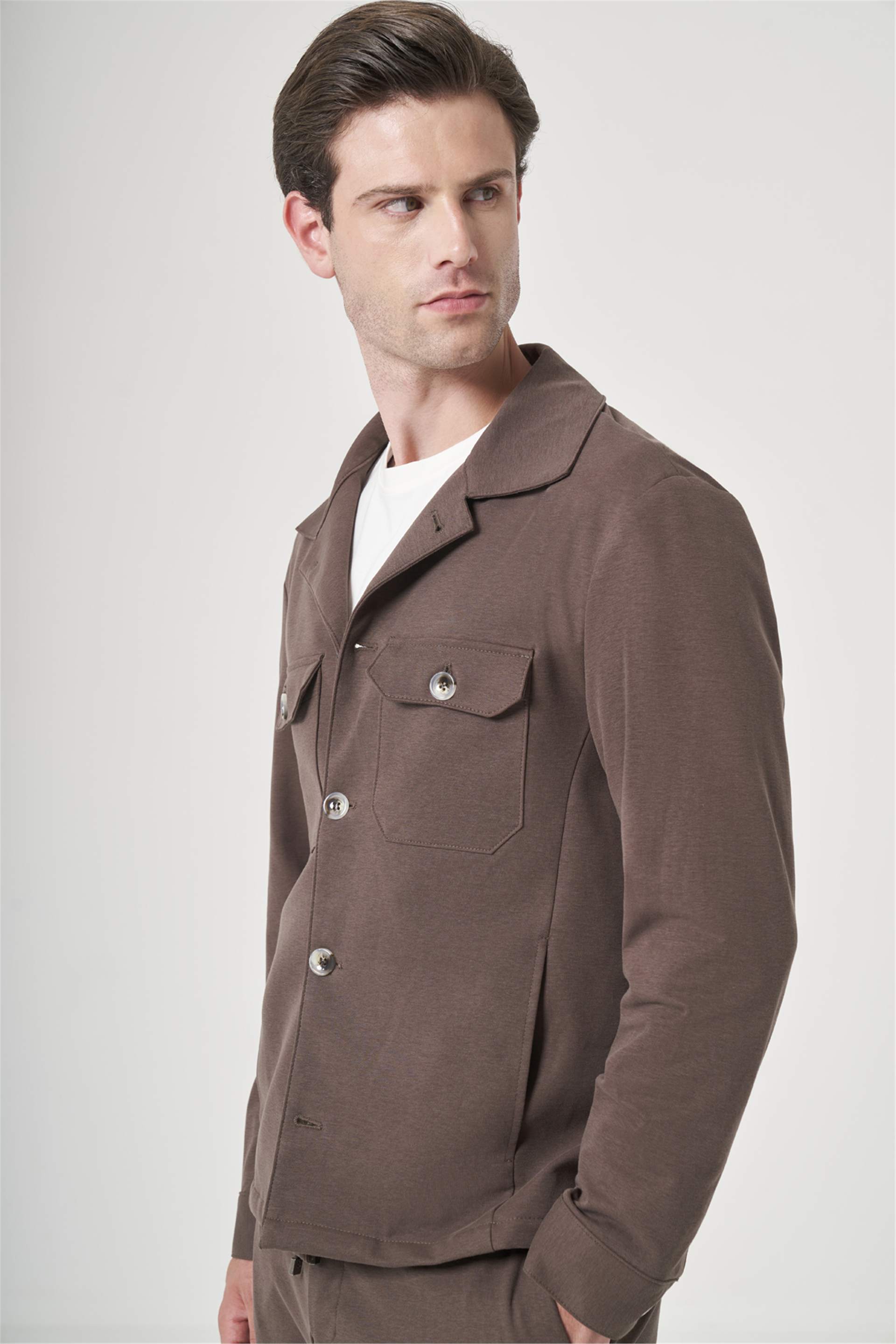 İMZA Kahverengi Berberi Yaka Örme Beli Lastikli 6 Drop Slim Fit Astarsız Esnek Takım Elbise 1001260177 görsel 3