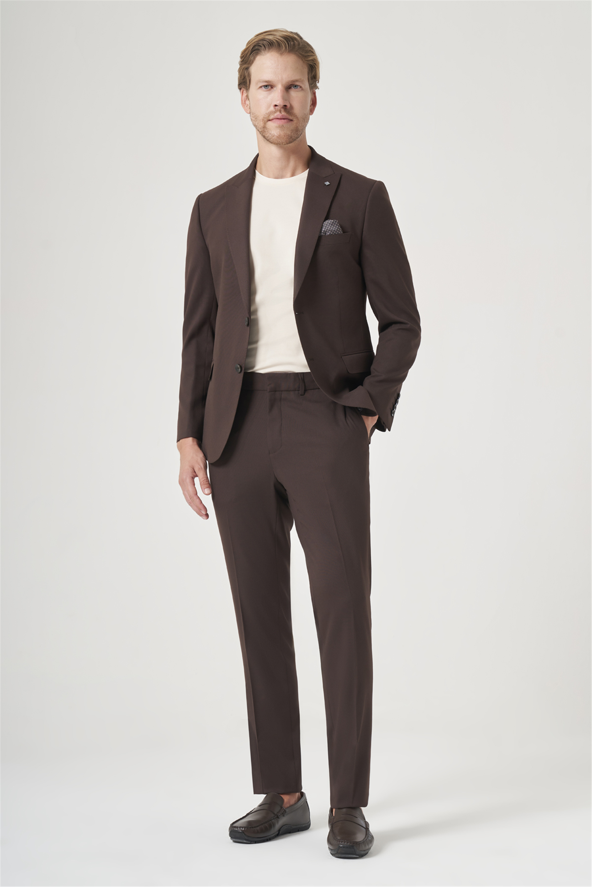 İMZA Kahverengi Kırlangıç Yaka 6 Drop Slim Fit Tam Astar Esnek Takım Elbise 1001260148