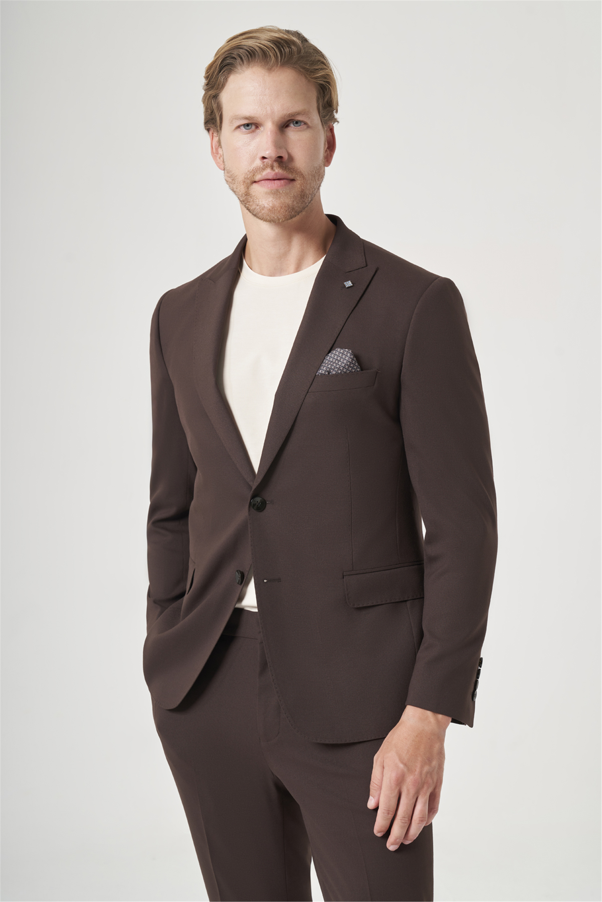 İMZA Kahverengi Kırlangıç Yaka 6 Drop Slim Fit Tam Astar Esnek Takım Elbise 1001260148 görsel 2