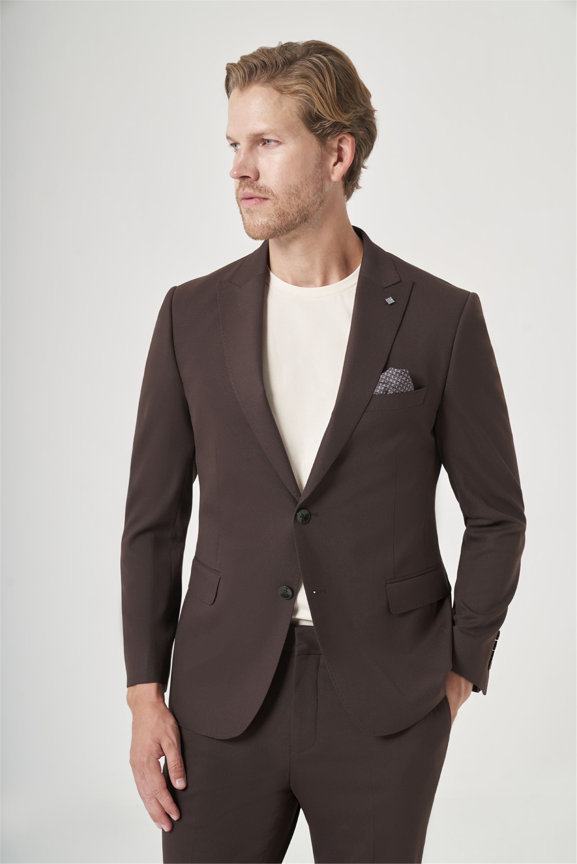 İMZA Kahverengi Kırlangıç Yaka 6 Drop Slim Fit Tam Astar Esnek Takım Elbise 1001260148 görsel 3