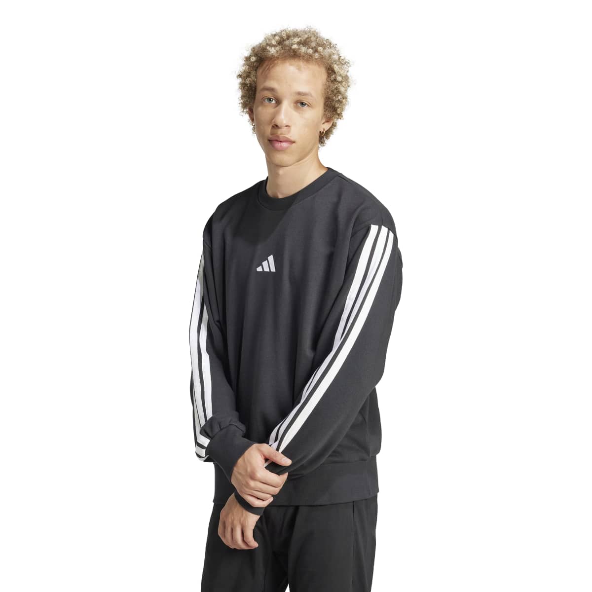 Adidas 3 Stripes French Terry Erkek Siyah Bisiklet Yaka Sweatshirt