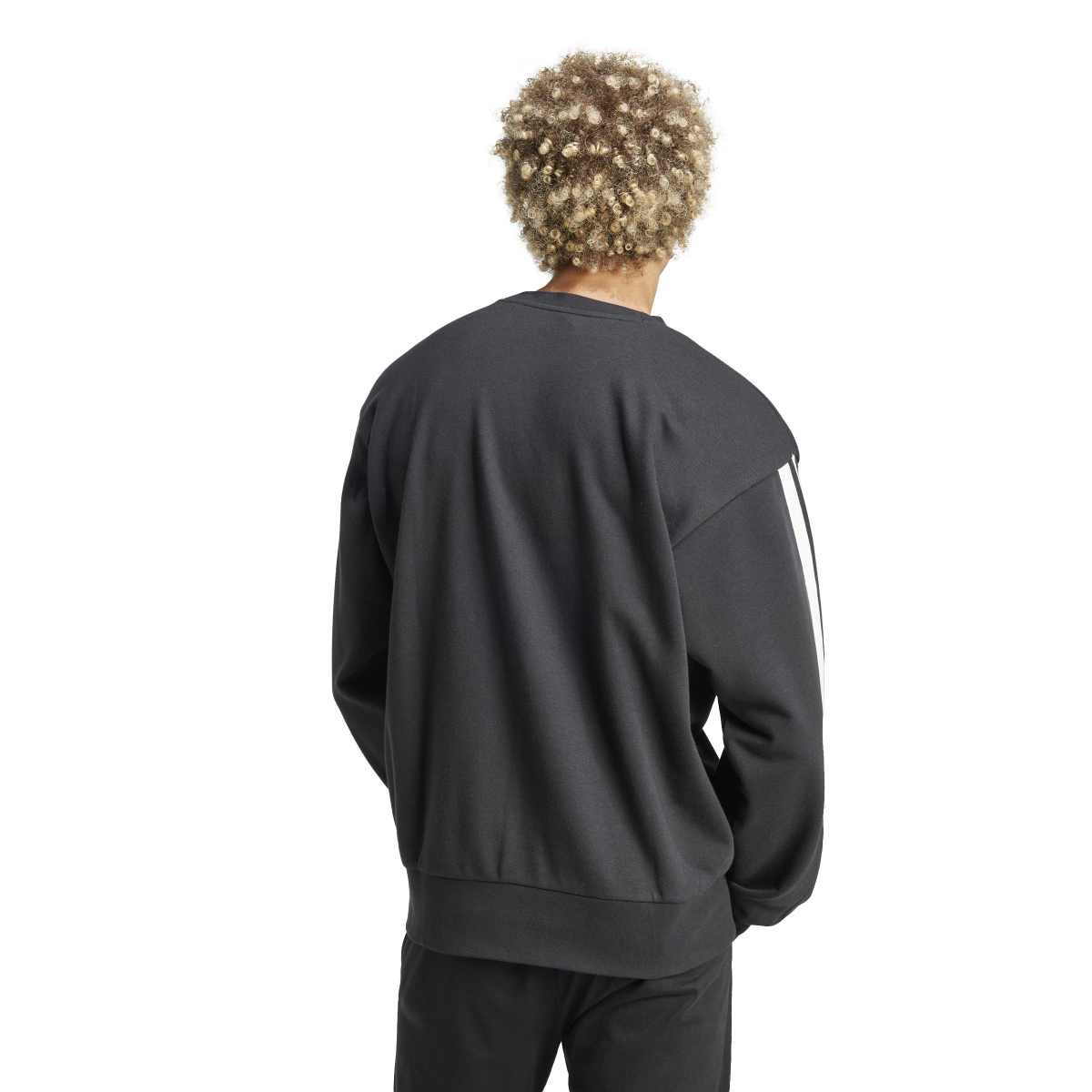 Adidas 3 Stripes French Terry Erkek Siyah Bisiklet Yaka Sweatshirt görsel 2