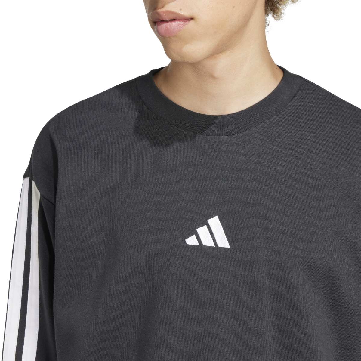 Adidas 3 Stripes French Terry Erkek Siyah Bisiklet Yaka Sweatshirt görsel 5