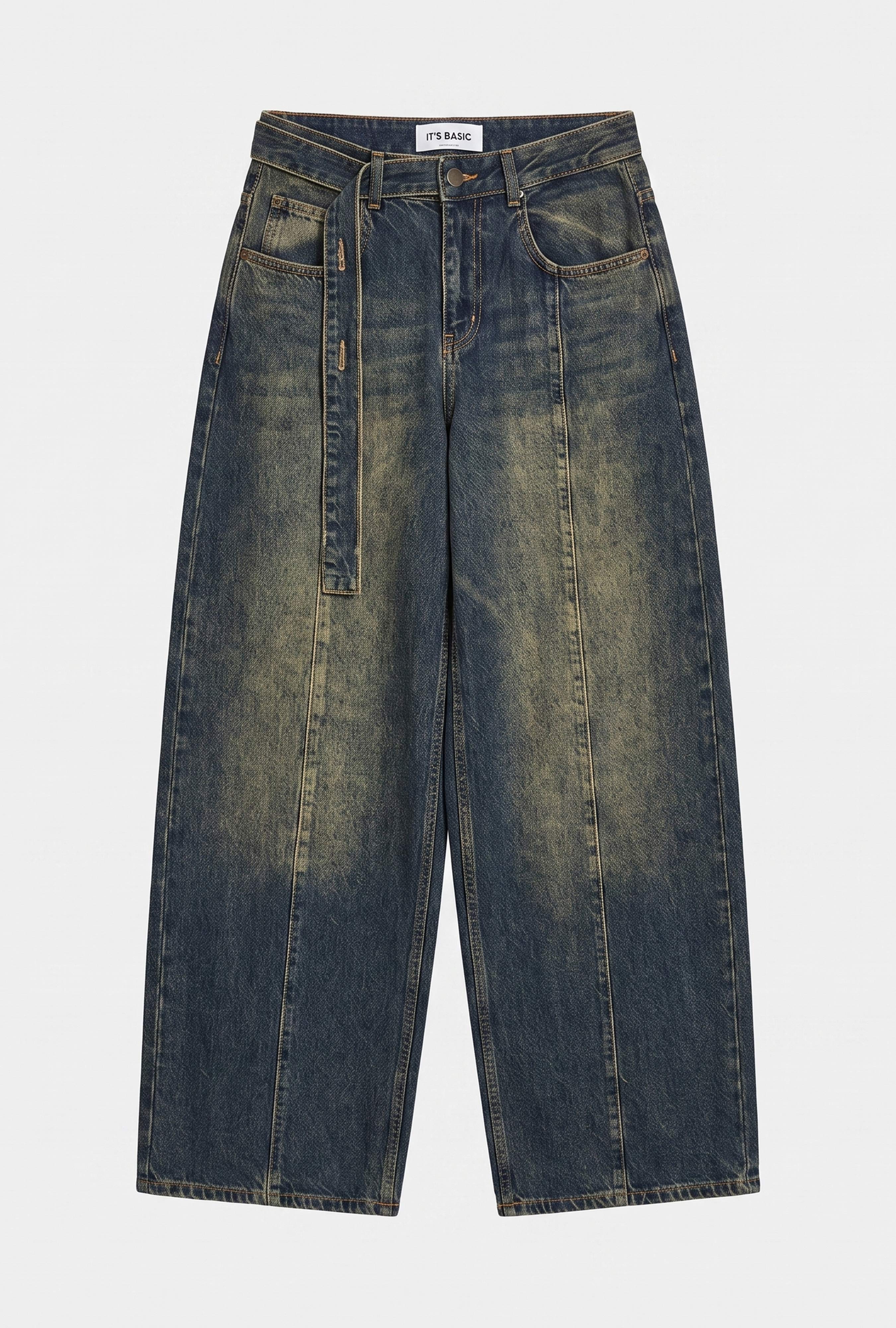 It's Basic Kadın Tint Jean Rengi 2w6-11 Baggy Kemerli Orta Bel Denim Jean görsel 3