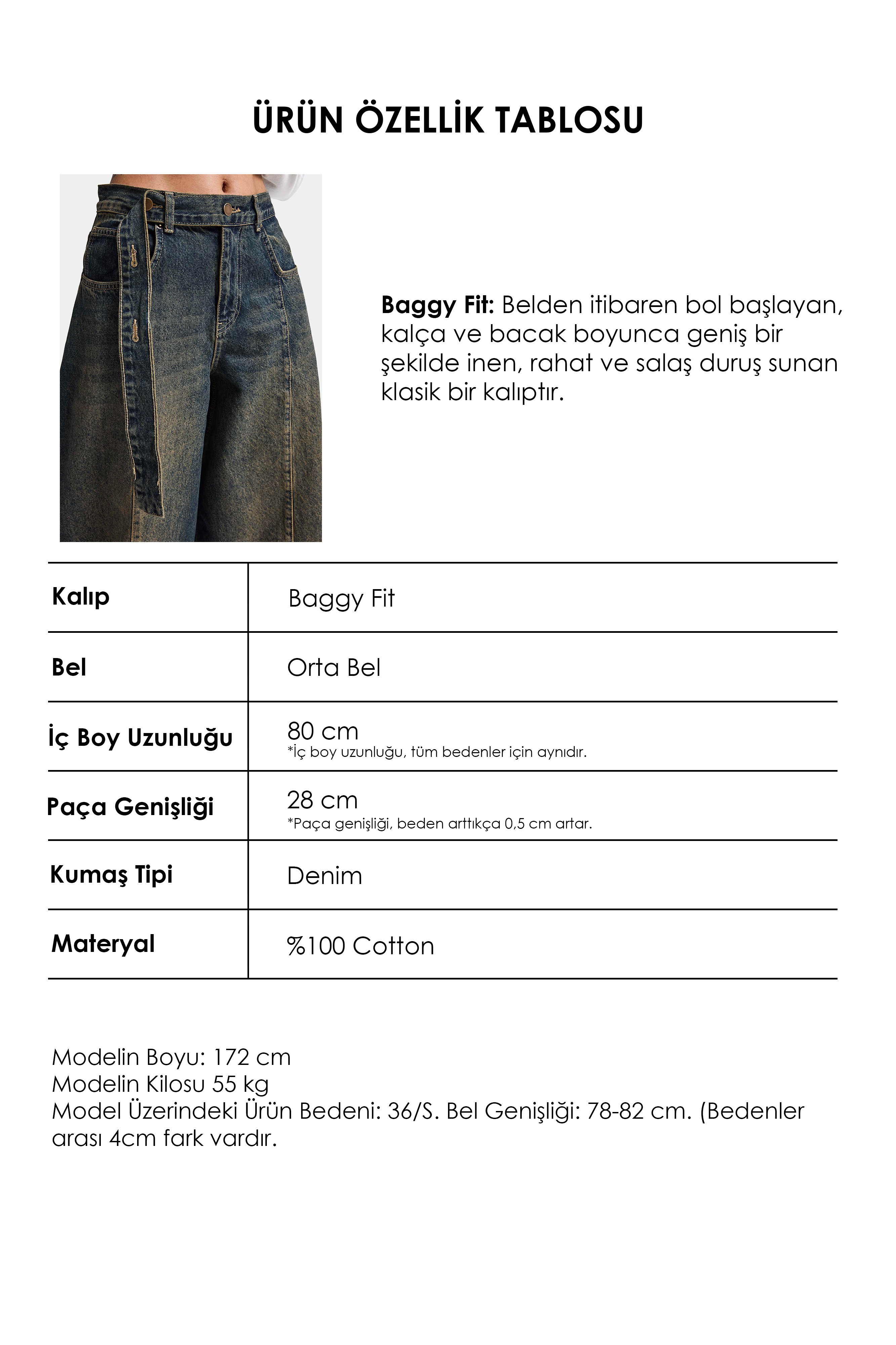 It's Basic Kadın Tint Jean Rengi 2w6-11 Baggy Kemerli Orta Bel Denim Jean görsel 5