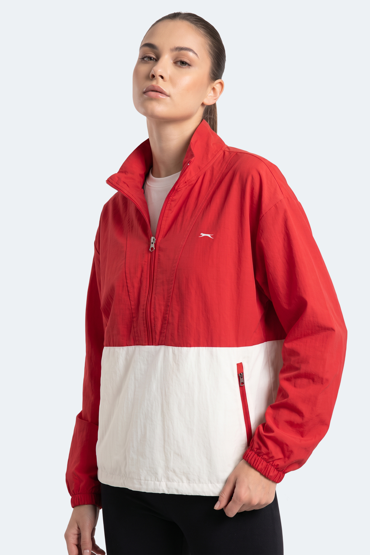 SLAZENGER RYDER I Kadın Dik Yaka Fermuarlı Oversıze Kırmızı Rüzgarlık
