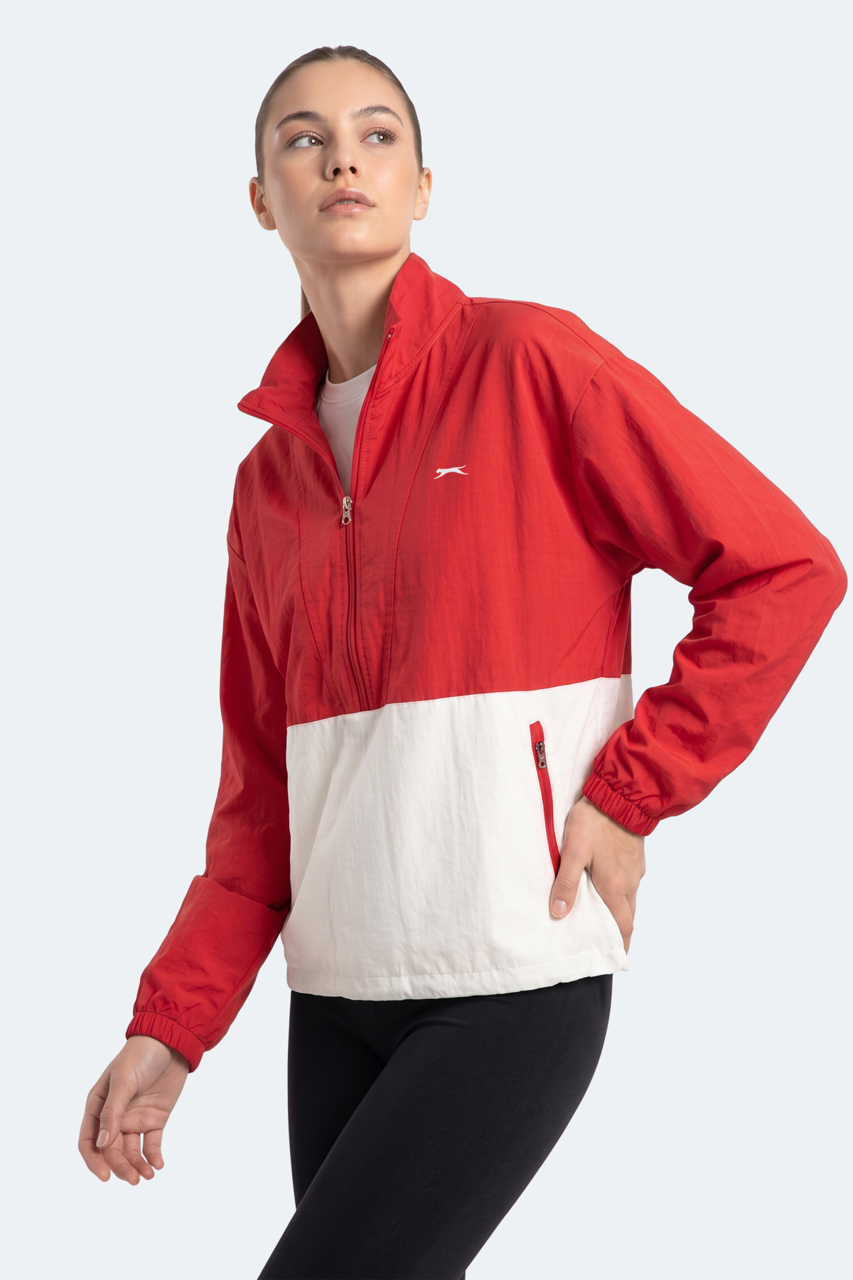 SLAZENGER RYDER I Kadın Dik Yaka Fermuarlı Oversıze Kırmızı Rüzgarlık görsel 4