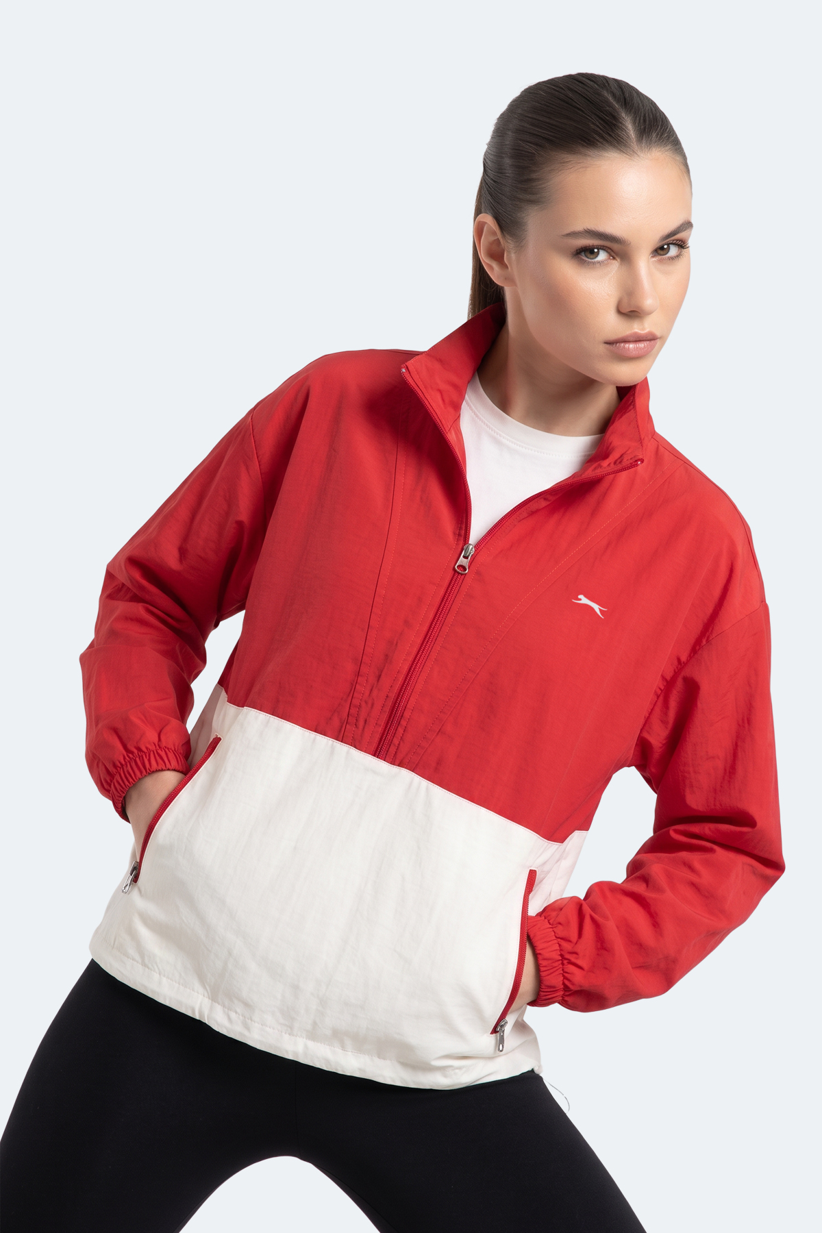 SLAZENGER RYDER I Kadın Dik Yaka Fermuarlı Oversıze Kırmızı Rüzgarlık görsel 7