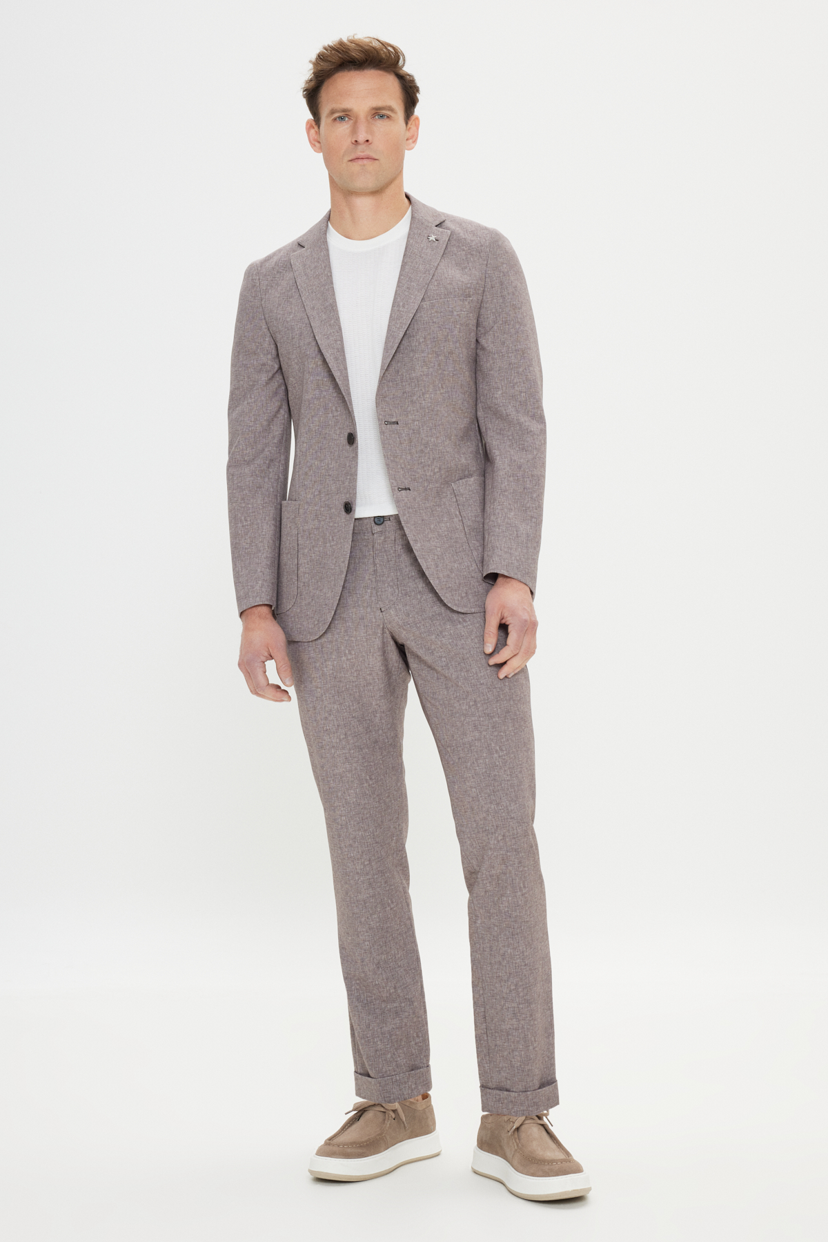Altınyıldız Classics Erkek Vizon Slim Fit Mono Yaka Beli Bağlamalı Desenli Takım Elbise görsel 4