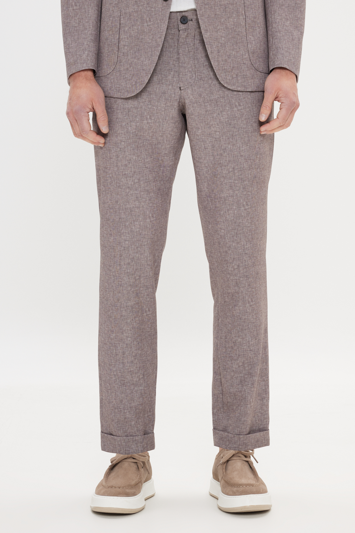 Altınyıldız Classics Erkek Vizon Slim Fit Mono Yaka Beli Bağlamalı Desenli Takım Elbise görsel 6
