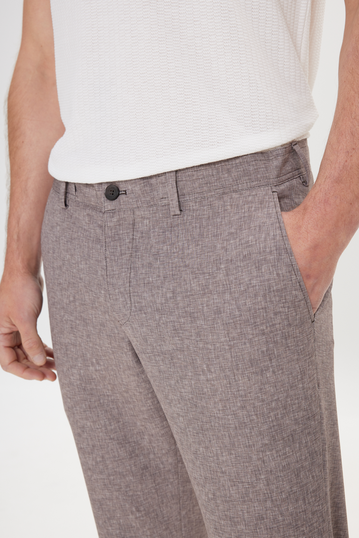 Altınyıldız Classics Erkek Vizon Slim Fit Mono Yaka Beli Bağlamalı Desenli Takım Elbise görsel 8