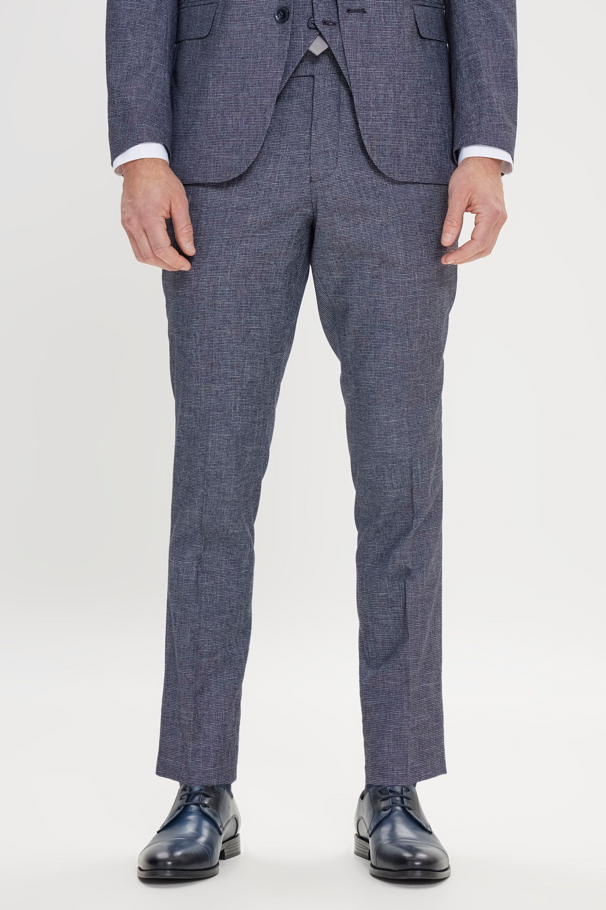 Altınyıldız Classics Erkek Lacivert-Beyaz Ekstra Slim Fit Mono Yaka Desenli Yelekli Takım Elbise görsel 7