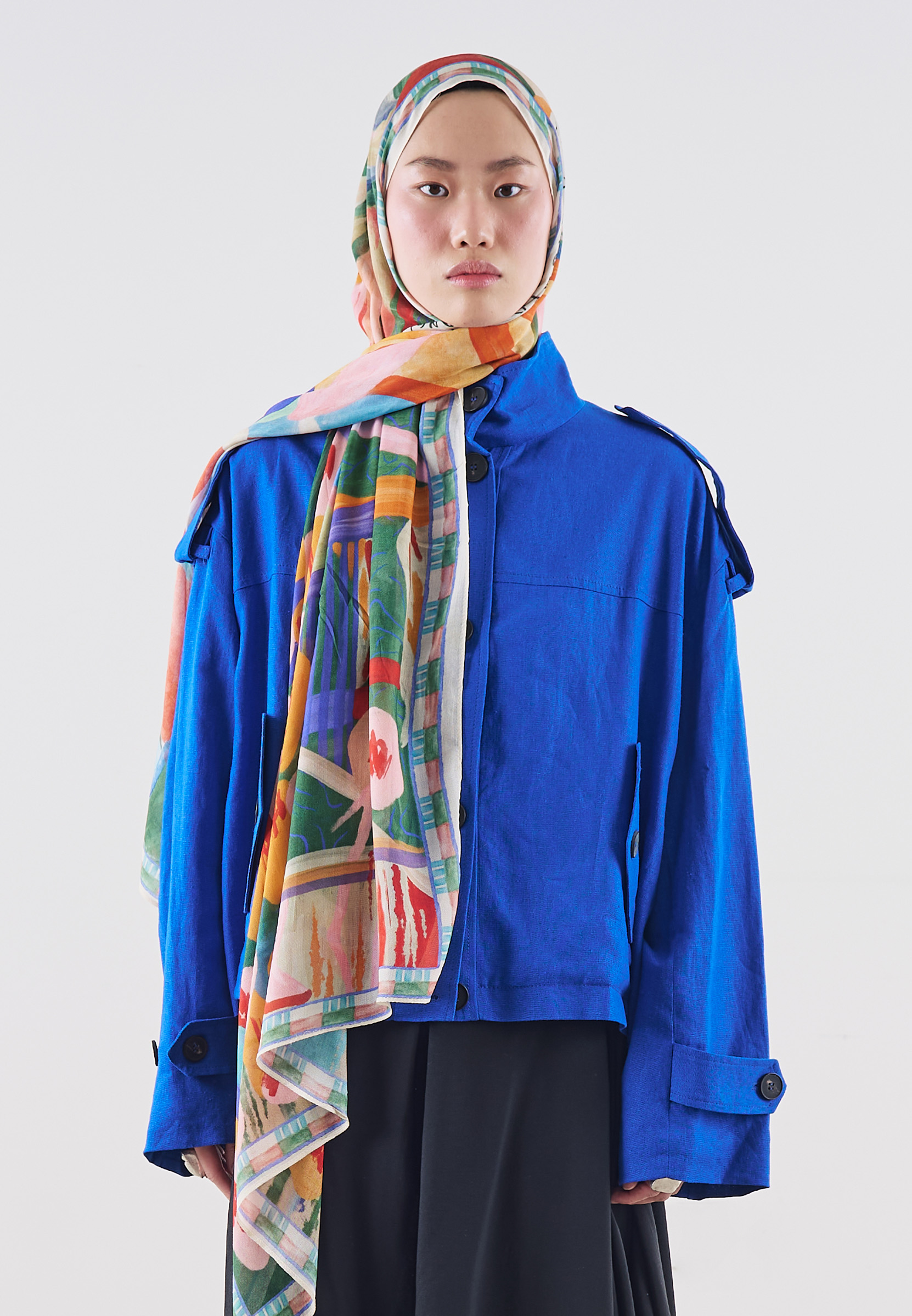 Fresh Scarfs Floral Fiesta Desen Rami Viskon Şal Yeşil görsel 2