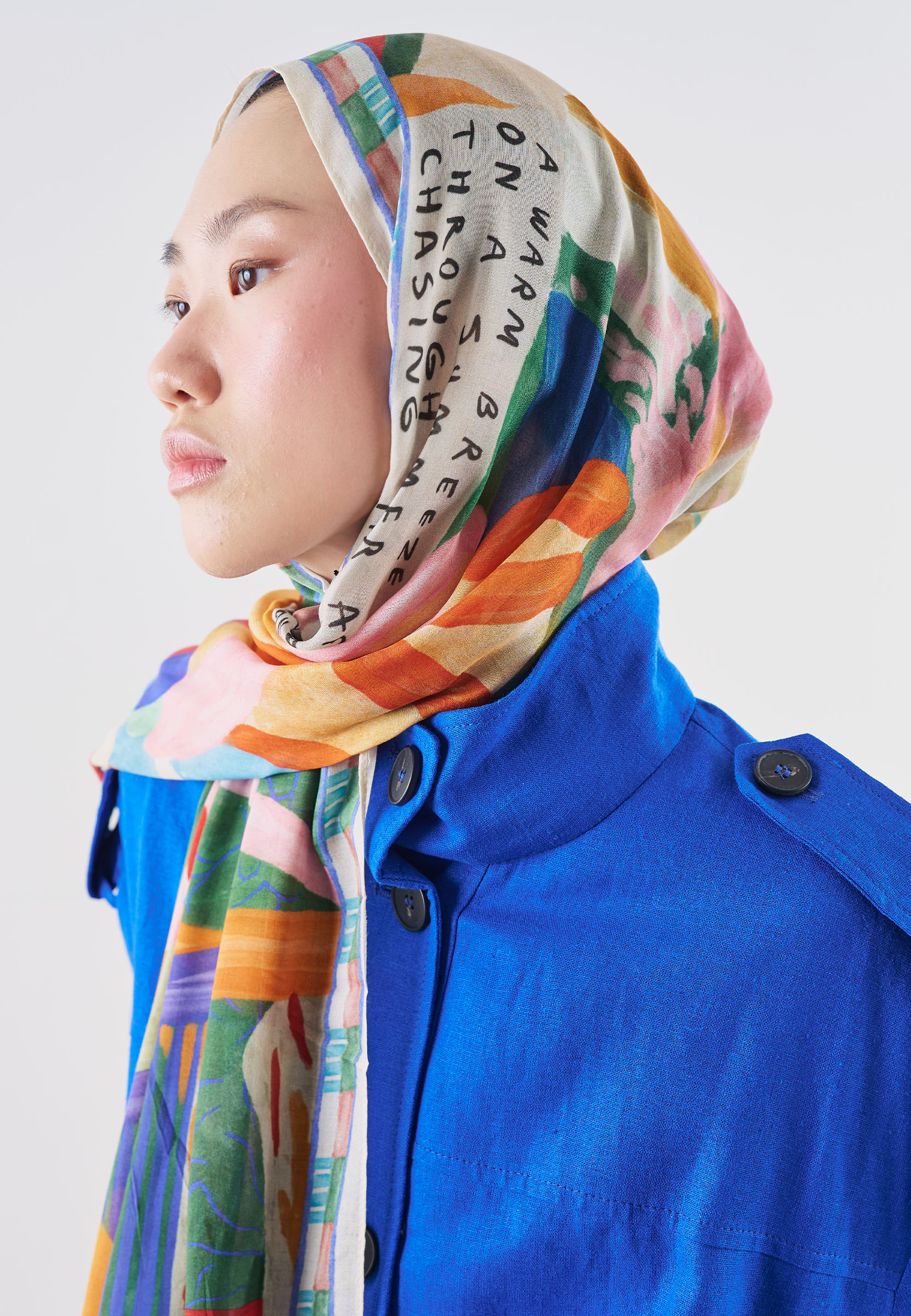 Fresh Scarfs Floral Fiesta Desen Rami Viskon Şal Yeşil görsel 3