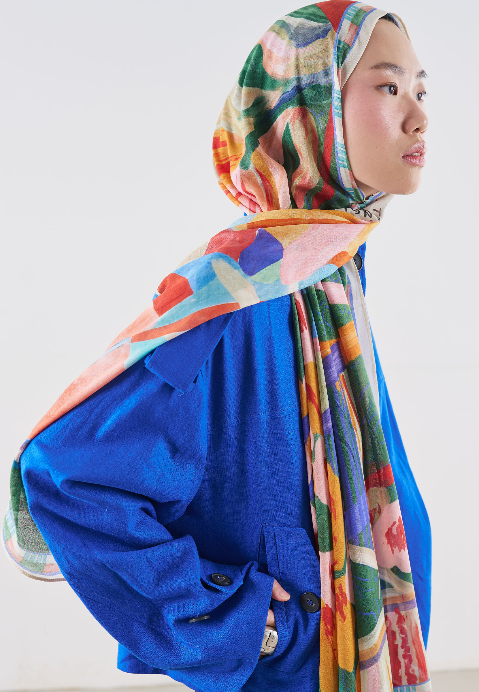 Fresh Scarfs Floral Fiesta Desen Rami Viskon Şal Yeşil görsel 4