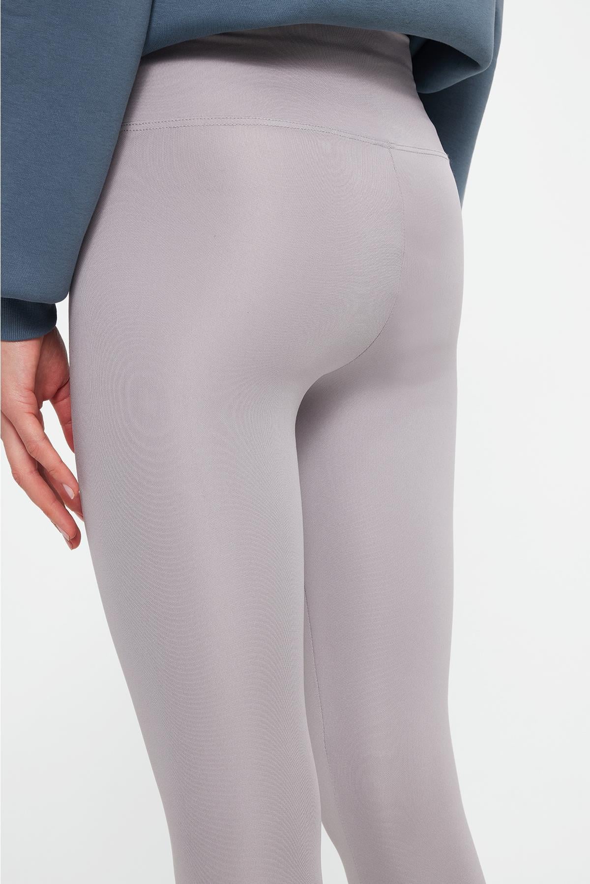 TUDORS Kadın Slim Fit Dar Kesim Scuba Kumaş Beli Lastikli Gri Tayt görsel 7
