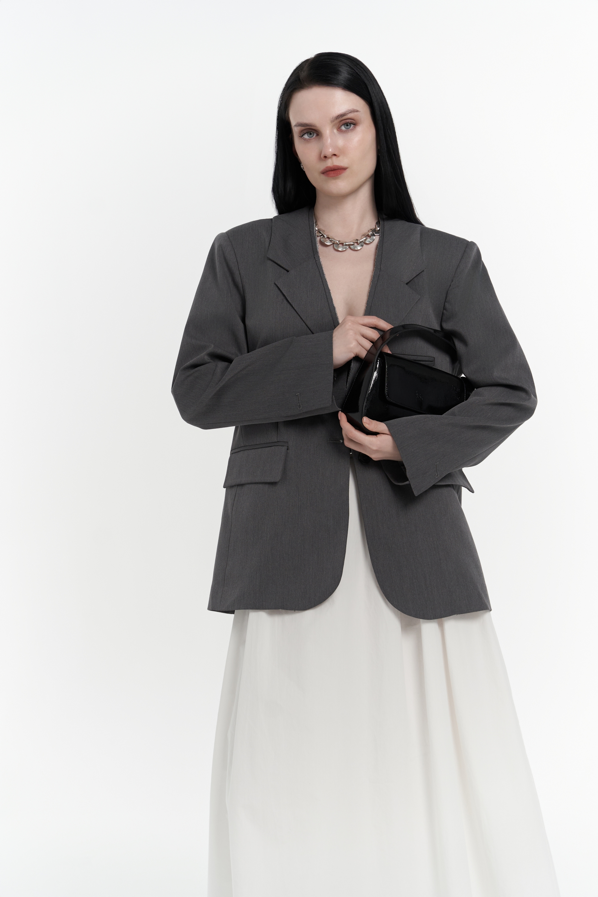 Mai Collection Volda Yaka Detay Antrasit Blazer görsel 2