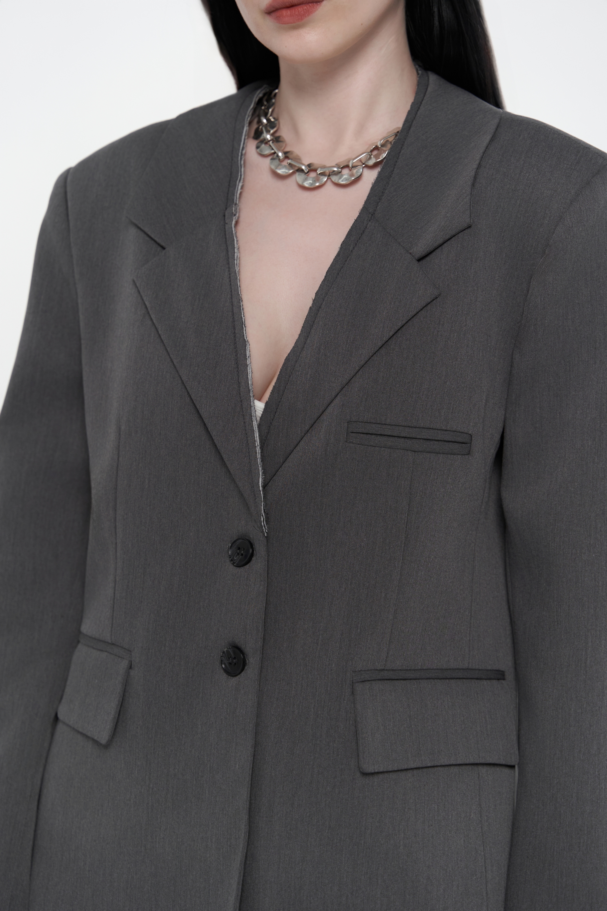 Mai Collection Volda Yaka Detay Antrasit Blazer görsel 7