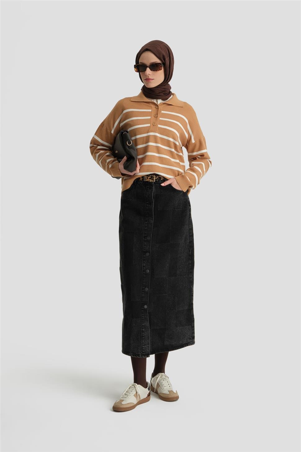 ARMİNE Çizgili Triko Kazak 24Kd4208 Camel görsel 2