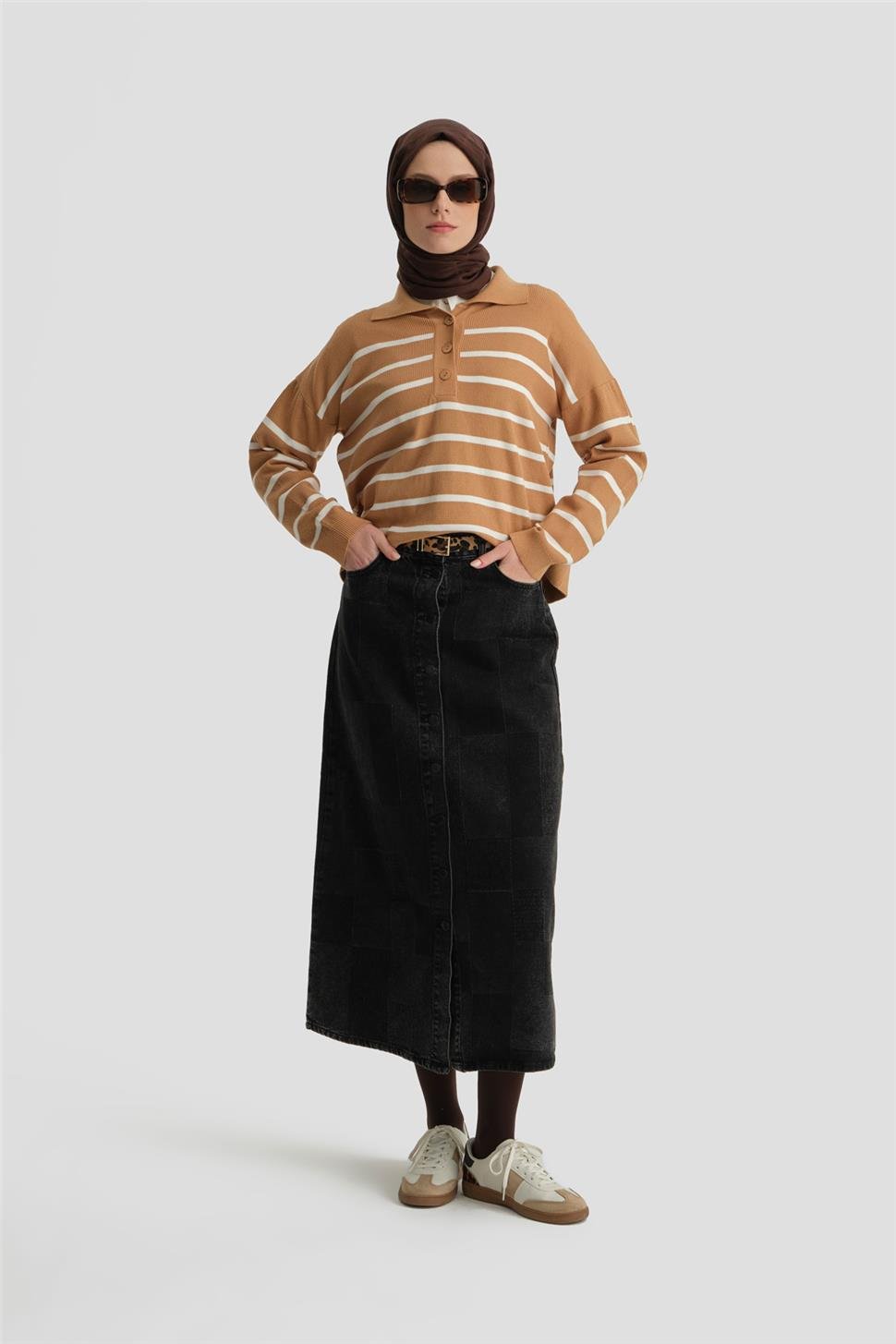 ARMİNE Çizgili Triko Kazak 24Kd4208 Camel görsel 3