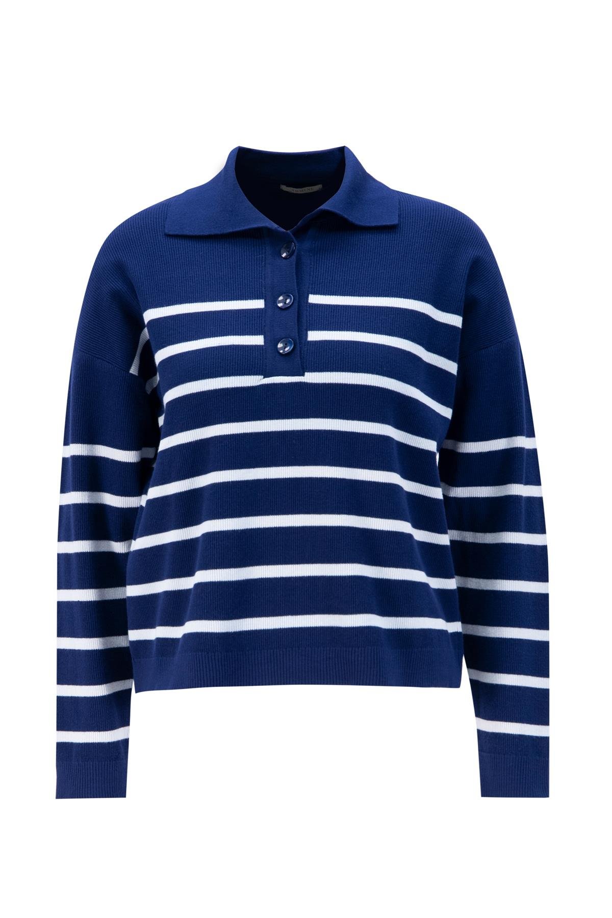 ARMİNE Çizgili Triko Kazak 24Kd4208 Lacivert