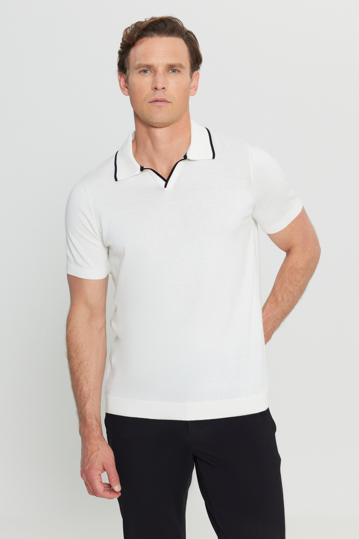 Altınyıldız Classics Erkek Beyaz %100 Pamuk Standart Fit Normal Kesim Polo Yaka Triko Tişört
