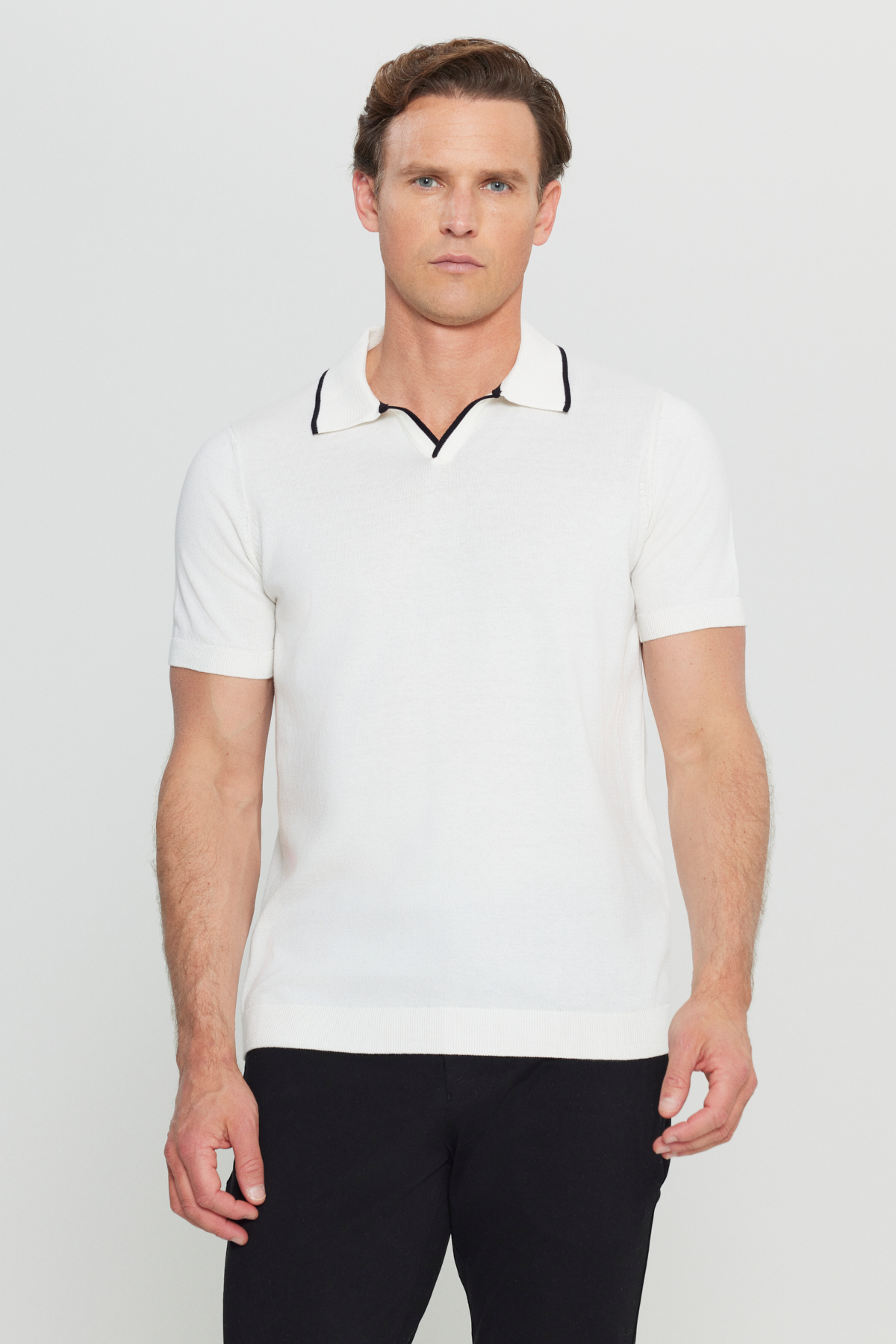 Altınyıldız Classics Erkek Beyaz %100 Pamuk Standart Fit Normal Kesim Polo Yaka Triko Tişört görsel 3