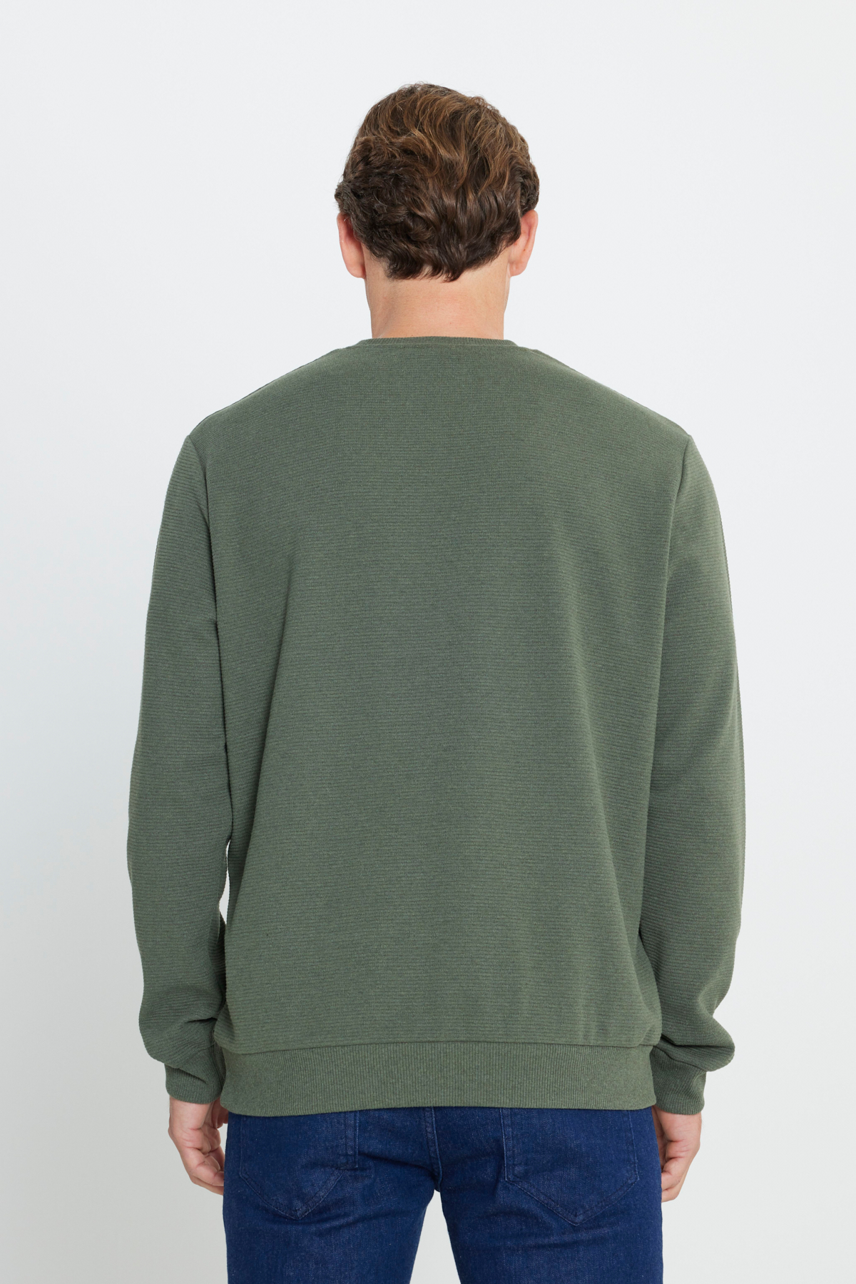 AC&Co / Altınyıldız Classics Erkek Haki 2 İplik Sıcak Tutan Standart Fit Normal Kesim Bisiklet Yaka Dokulu Sweatshirt görsel 5