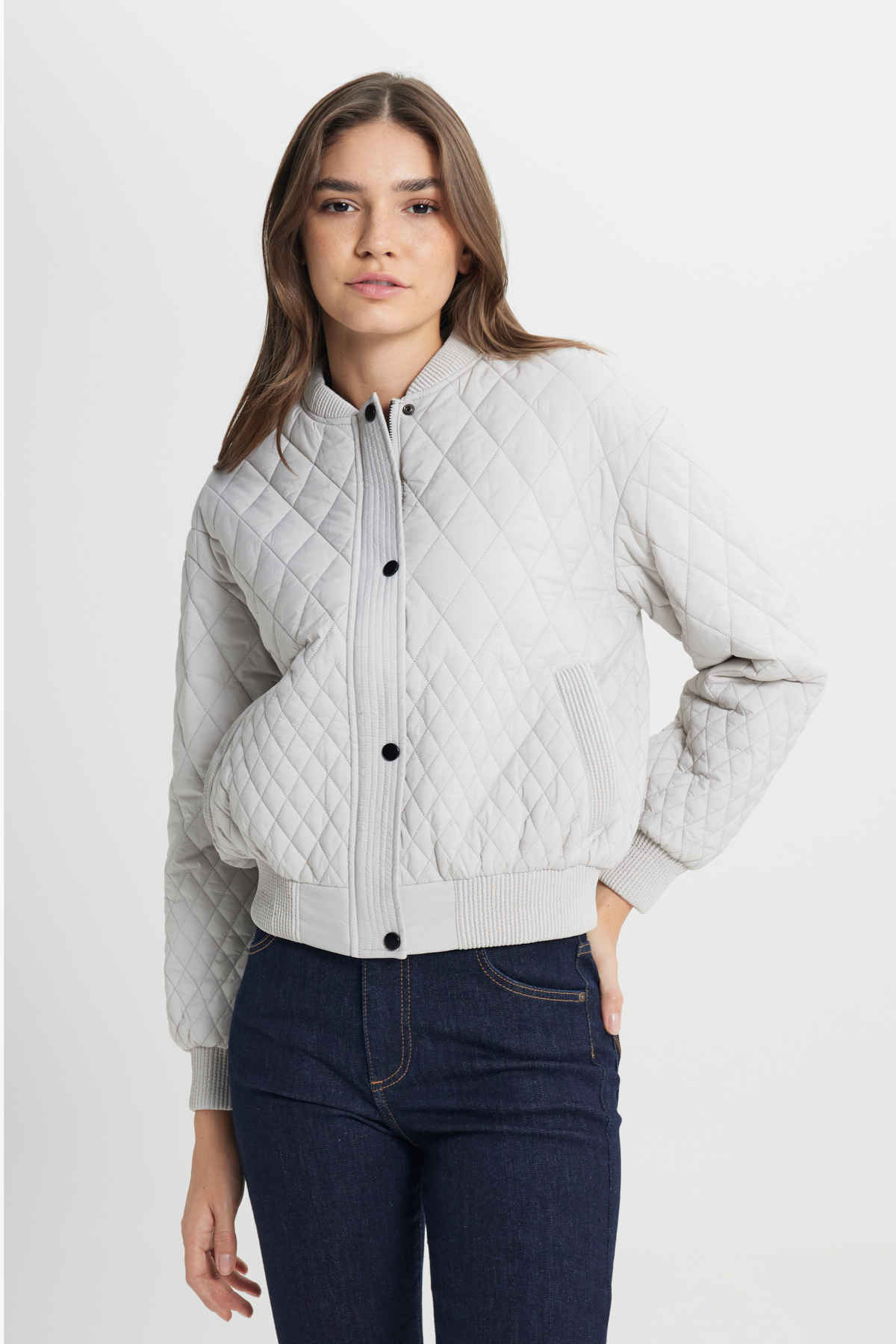 Wrangler Loose Fit Rahat Kesim Kapitone Detaylı Gri Bomber Ceket