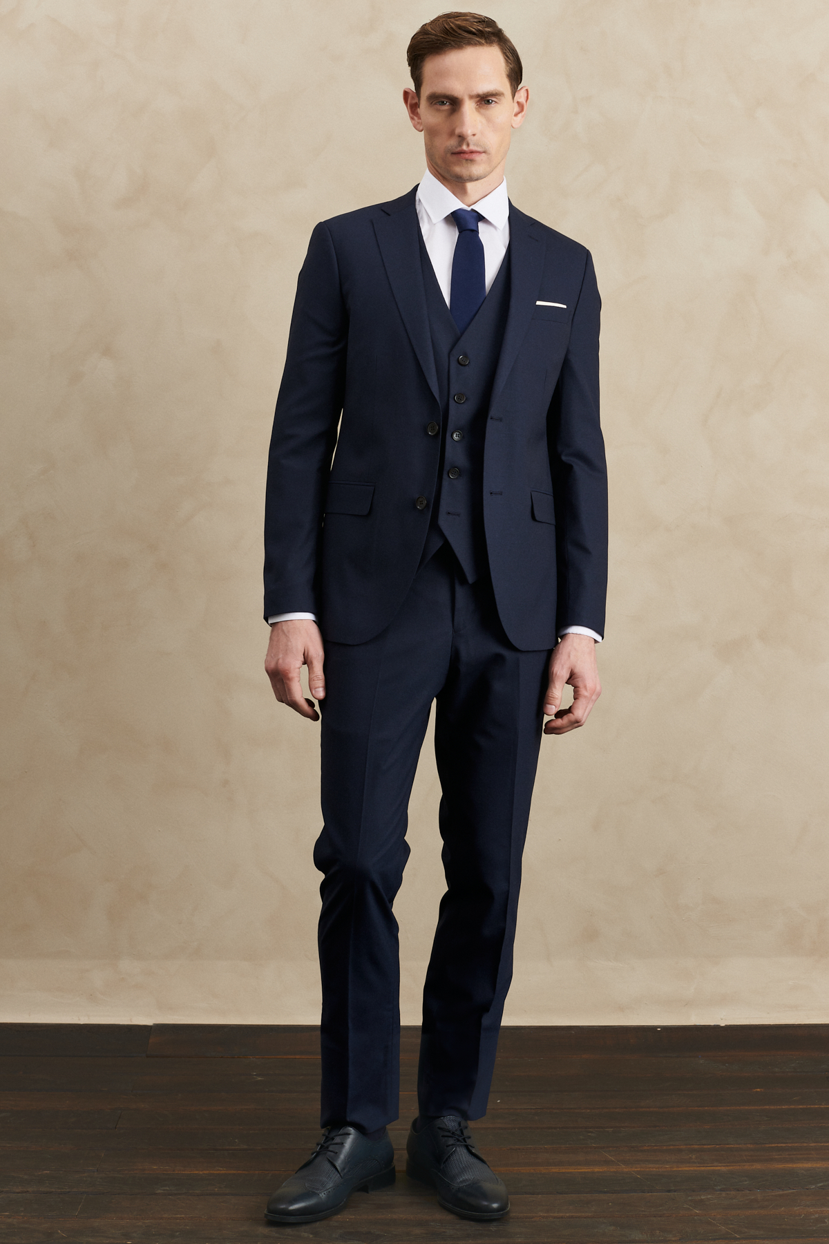 Altınyıldız Classics Erkek Lacivert Su Geçirmez Slim Fit Mono Yaka Yelekli Yünlü Nano Takım Elbise görsel 2