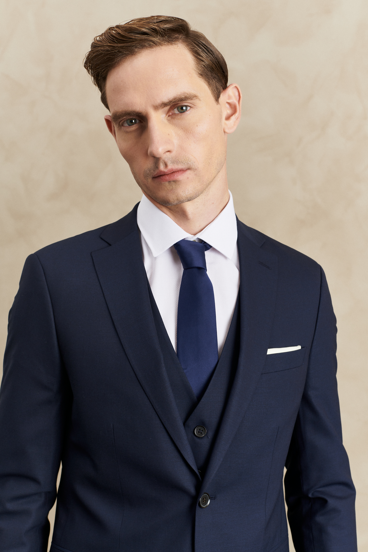 Altınyıldız Classics Erkek Lacivert Su Geçirmez Slim Fit Mono Yaka Yelekli Yünlü Nano Takım Elbise görsel 4