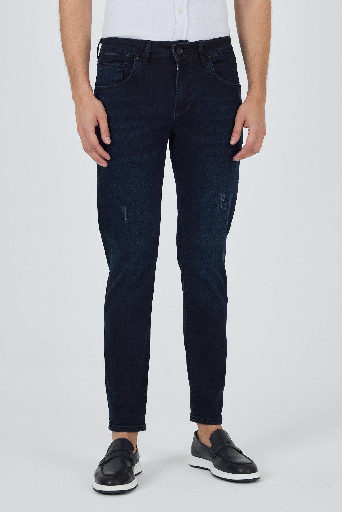 İMZA Koyu Lacivert Gabardin 5 Cep Düz Paça Casual Slim Fit Pamuklu Denim Jean Pantolon 1023250150