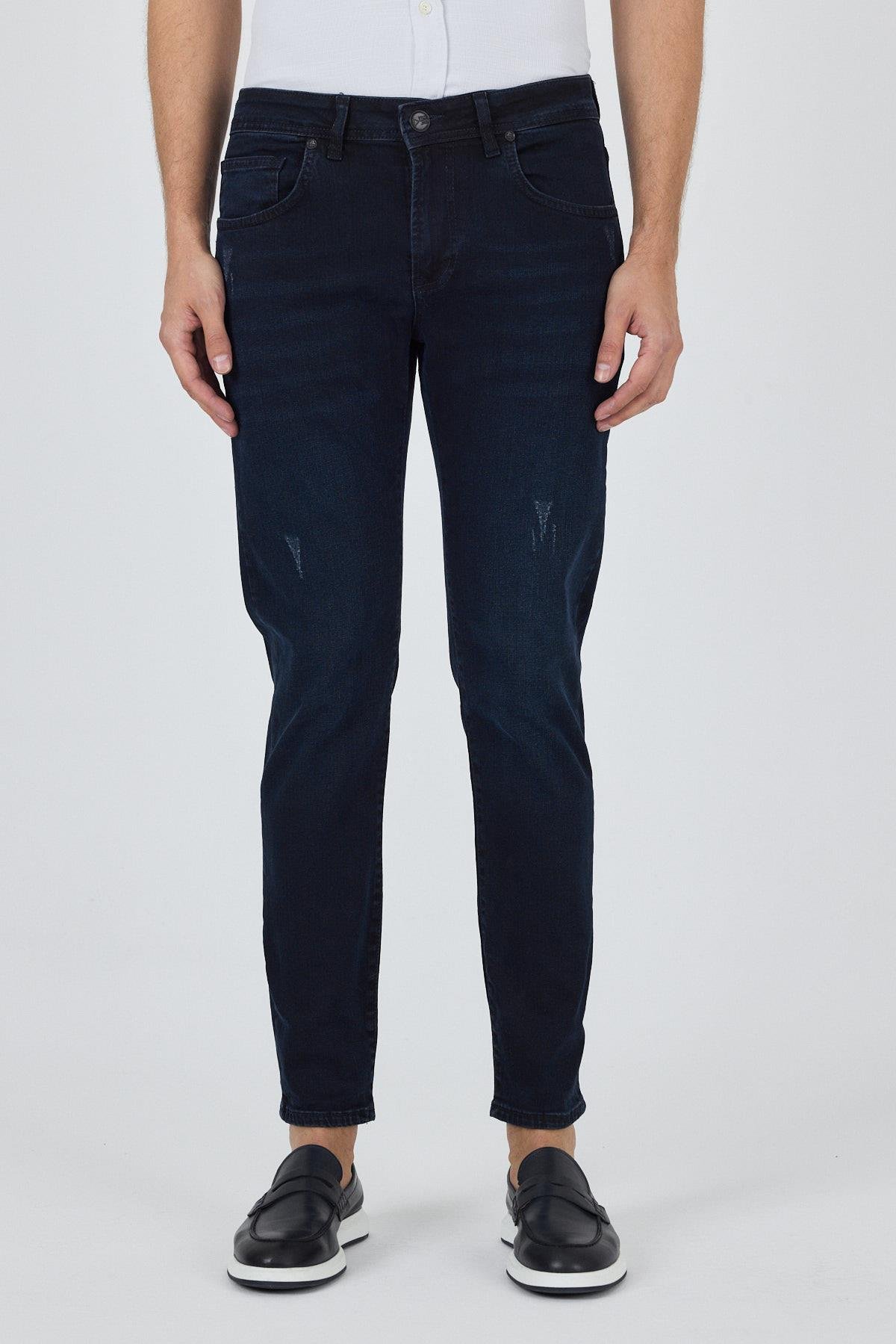 İMZA Koyu Lacivert Gabardin 5 Cep Düz Paça Casual Slim Fit Pamuklu Denim Jean Pantolon 1023250150 görsel 2