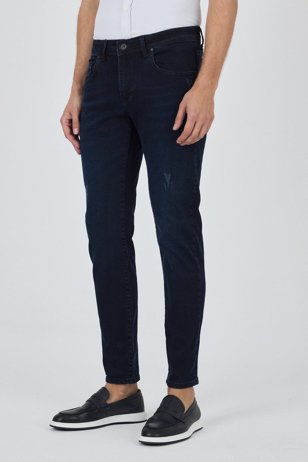 İMZA Koyu Lacivert Gabardin 5 Cep Düz Paça Casual Slim Fit Pamuklu Denim Jean Pantolon 1023250150 görsel 3