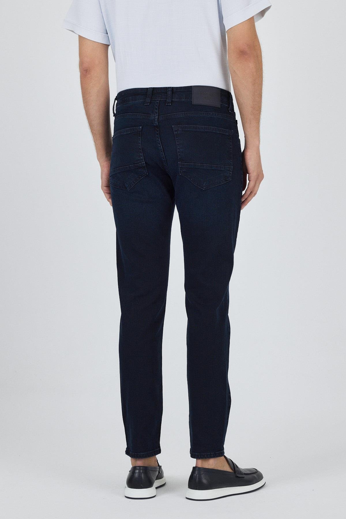 İMZA Koyu Lacivert Gabardin 5 Cep Düz Paça Casual Slim Fit Pamuklu Denim Jean Pantolon 1023250150 görsel 5